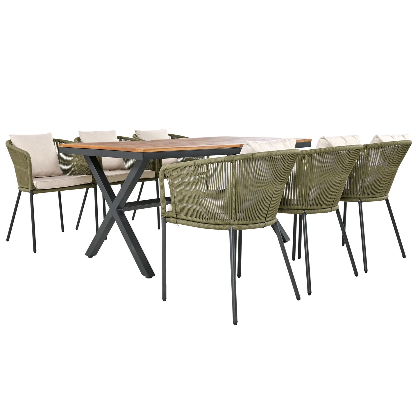 7 Pieces Patio Dining Set, All-Weather Outdoor, Dining Table, Chairs