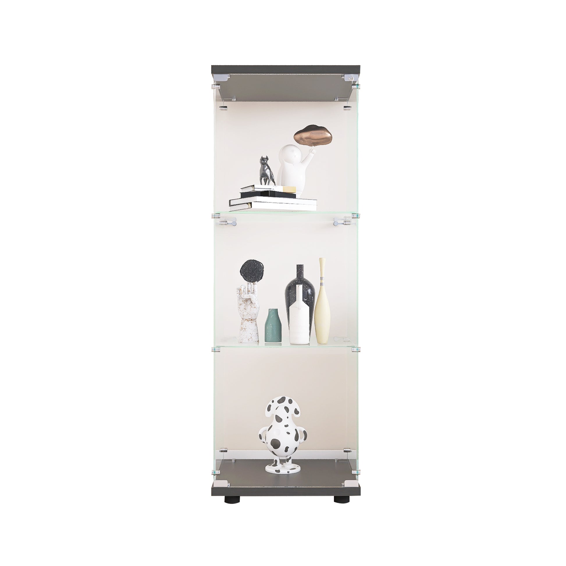 Glass Display Cabinet with 3 Shelves, Quick Installation