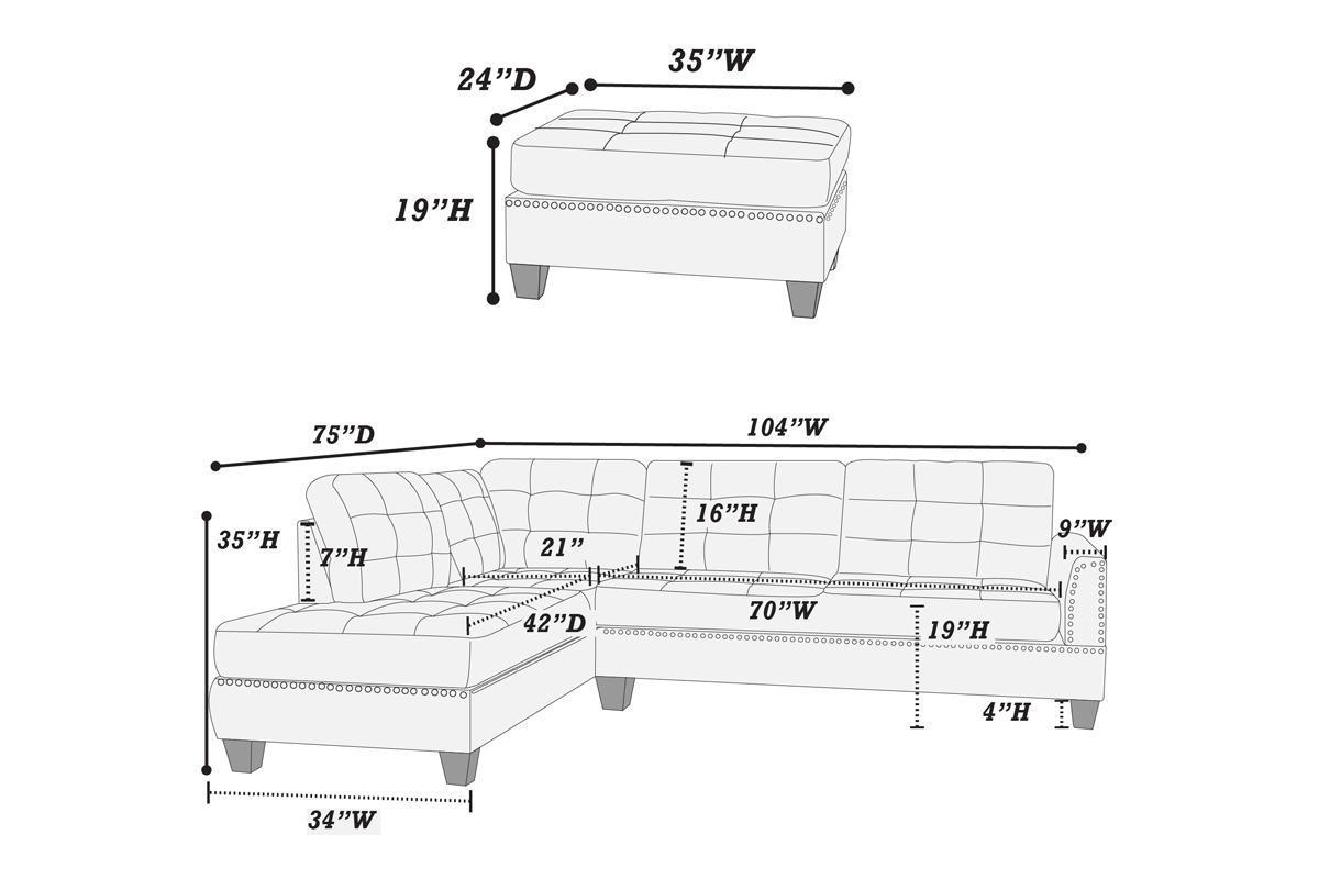User Modern Citrus Sectional: Reversible Chaise, Sofa, Ottoman, Tufted