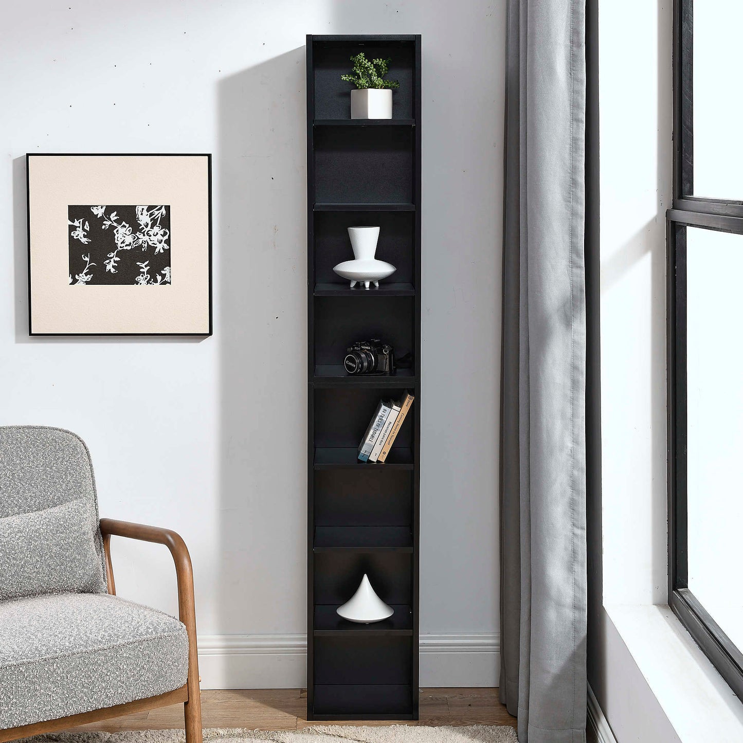Slim Storage Cabinet with Adjustable Shelves for Home Office