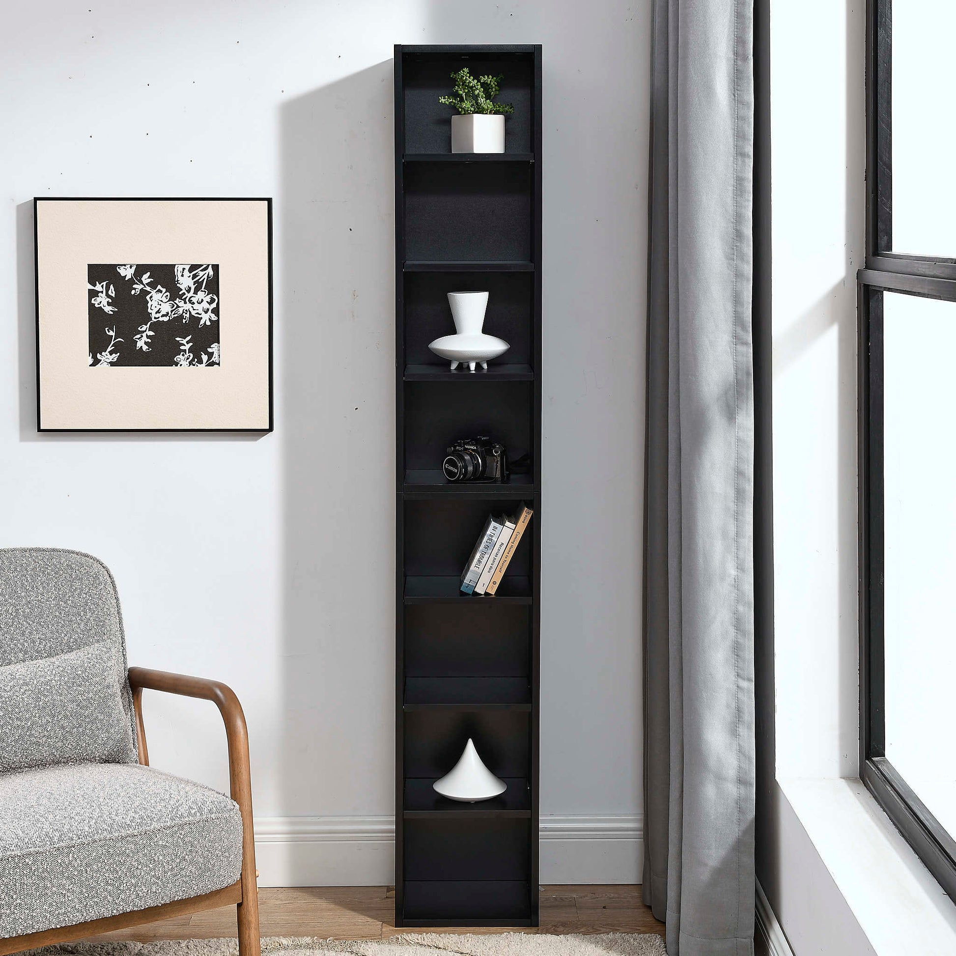 Slim Storage Cabinet with Adjustable Shelves for Home Office