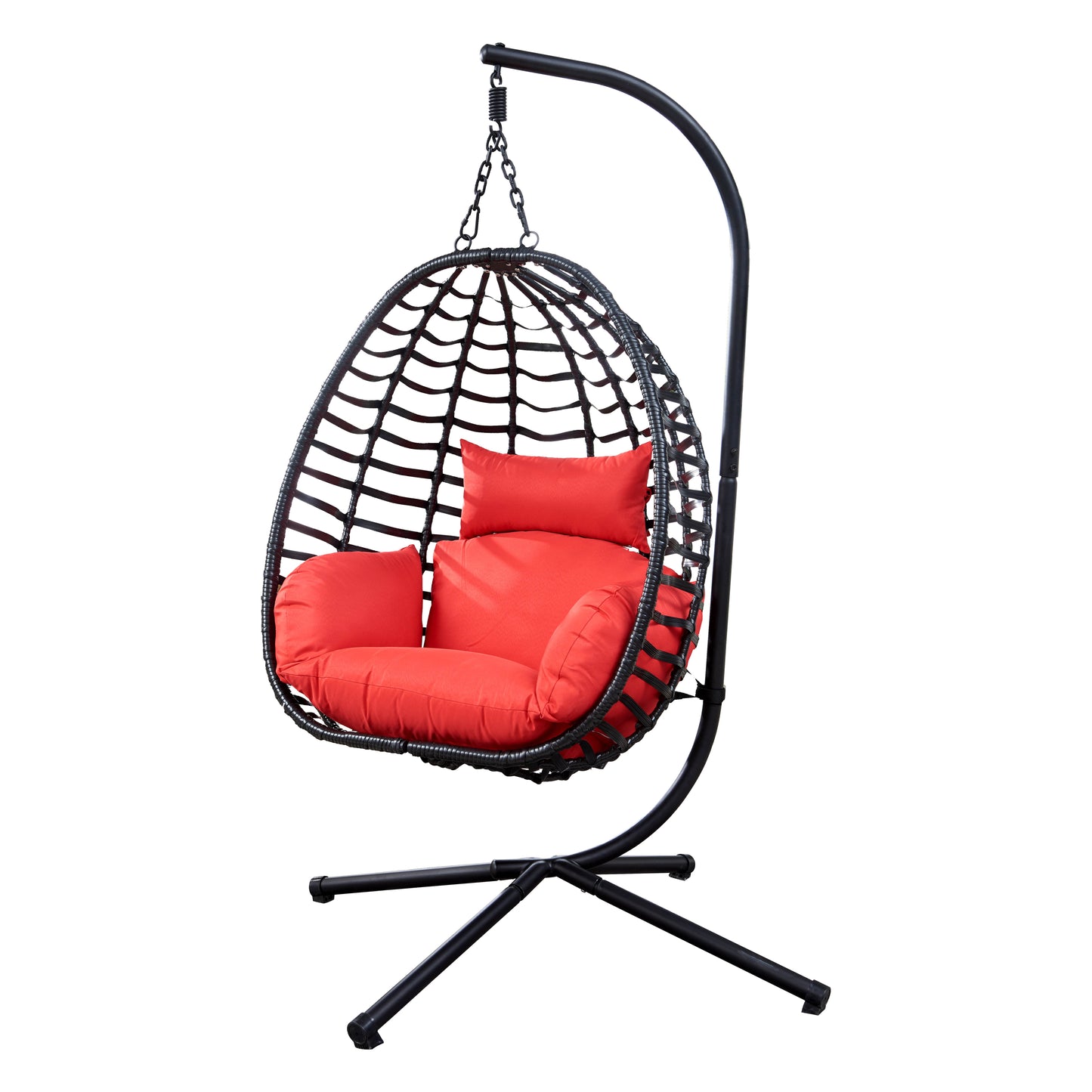 Outdoor Rattan Hanging Oval Egg Chair in Stock (Red)