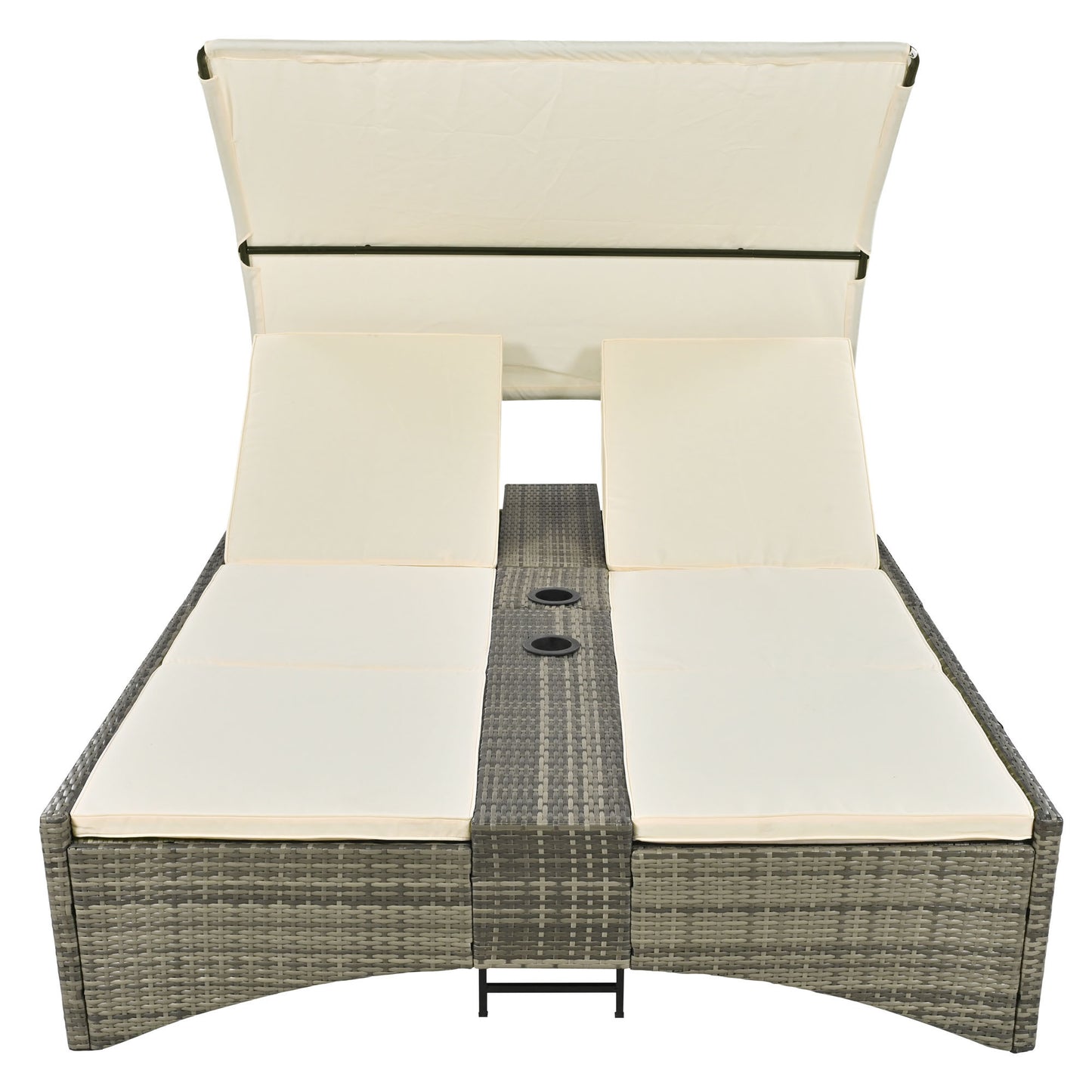 Patio Daybed Outdoor Daybed, Shelter Roof, Adjustable Backrest, Storage Box