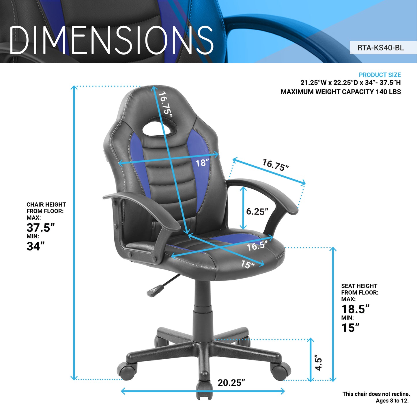 Gaming and Student Racer Chair with Wheels, Blue