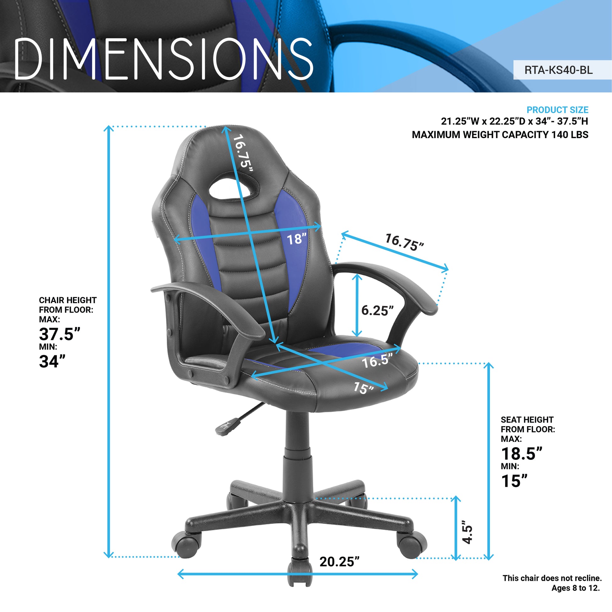 Gaming and Student Racer Chair with Wheels, Blue