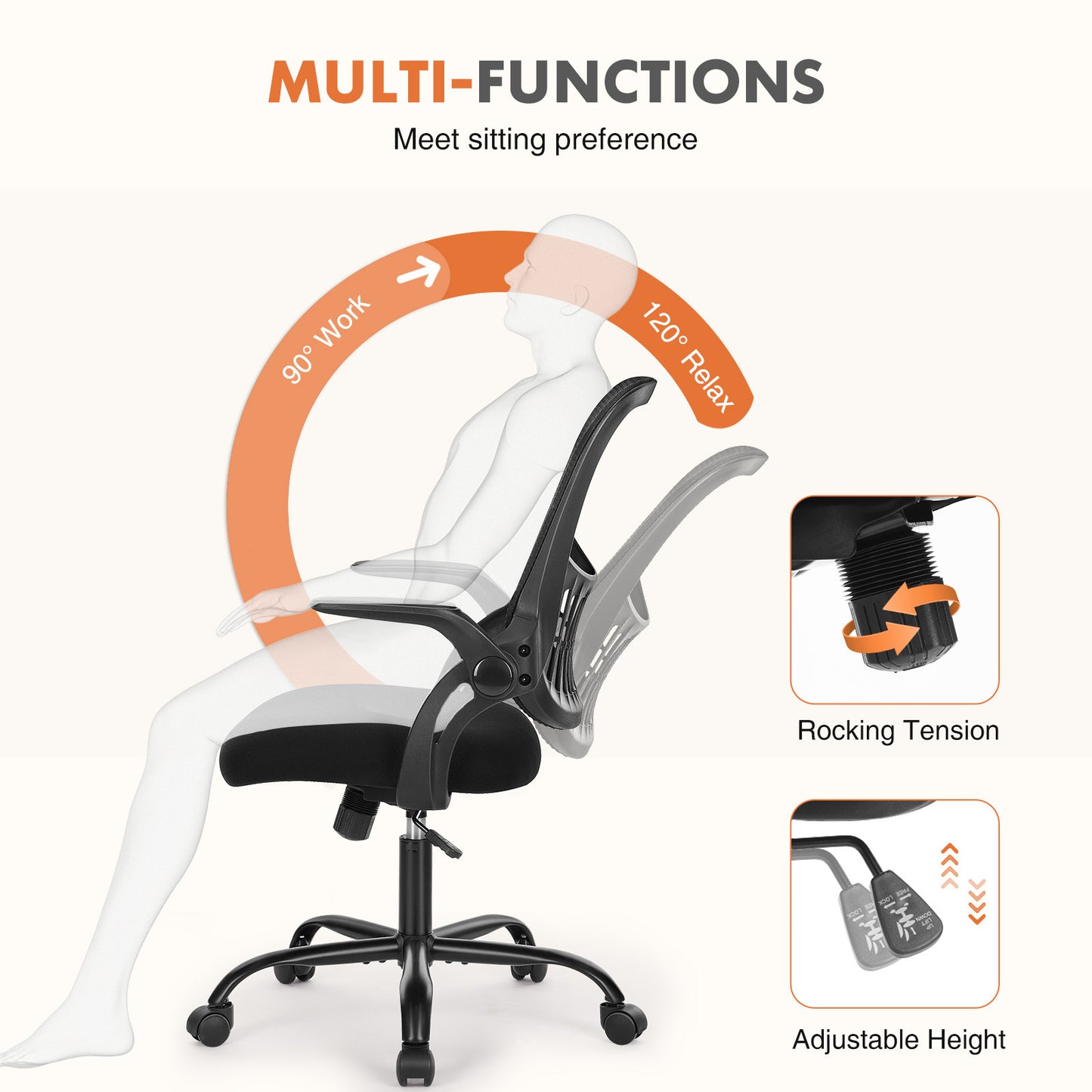 Office Mid Back Ergonomic Mesh Computer Desk