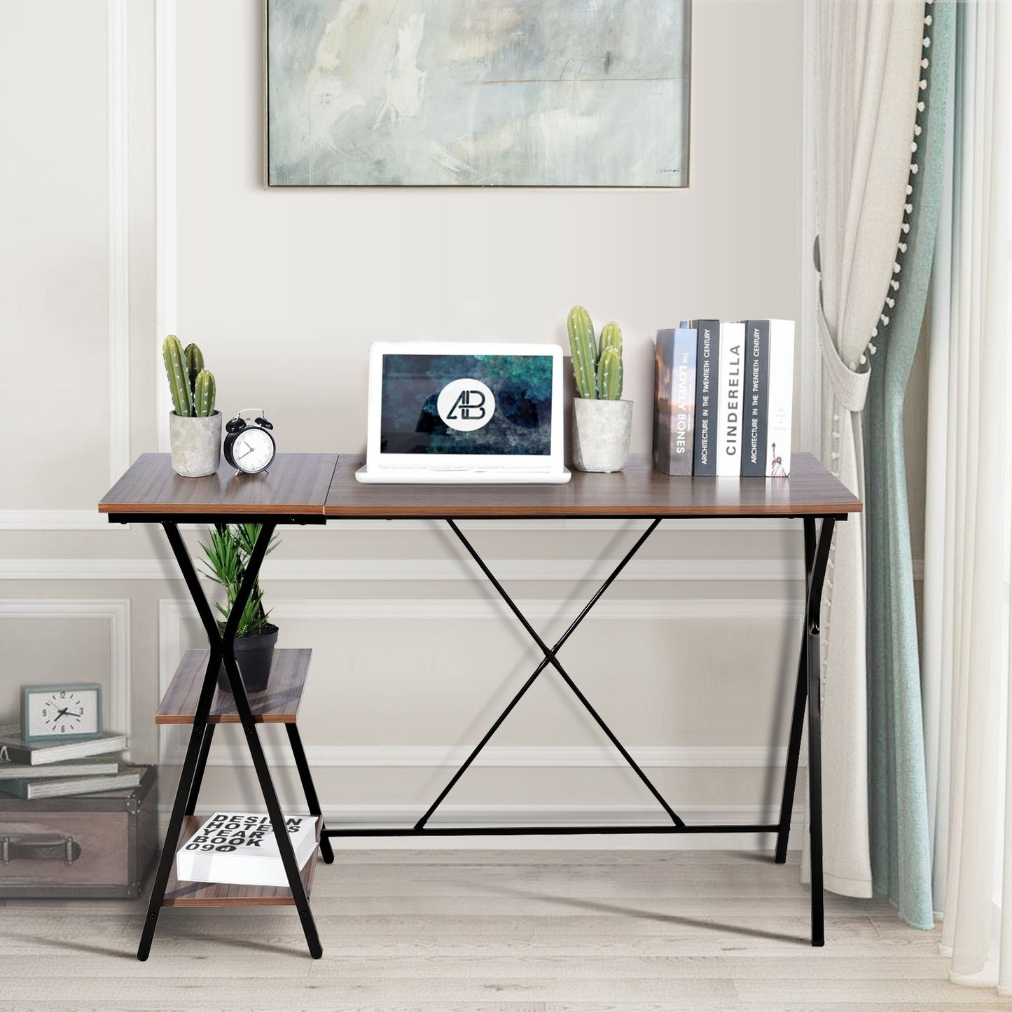 Computer Desk with 2 layers - BROWN & BLACK