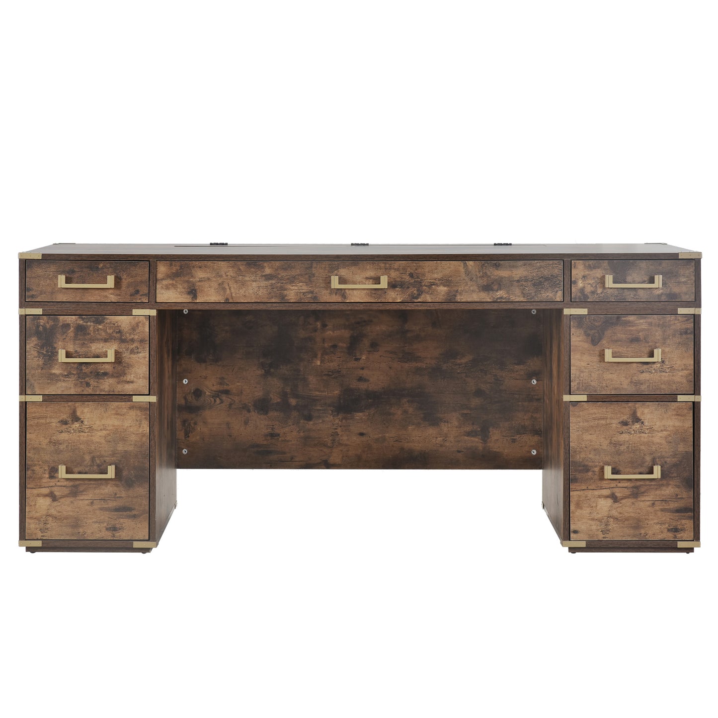 Executive Desk Metal Edge with 2 file drawers, USB Ports and Outlets