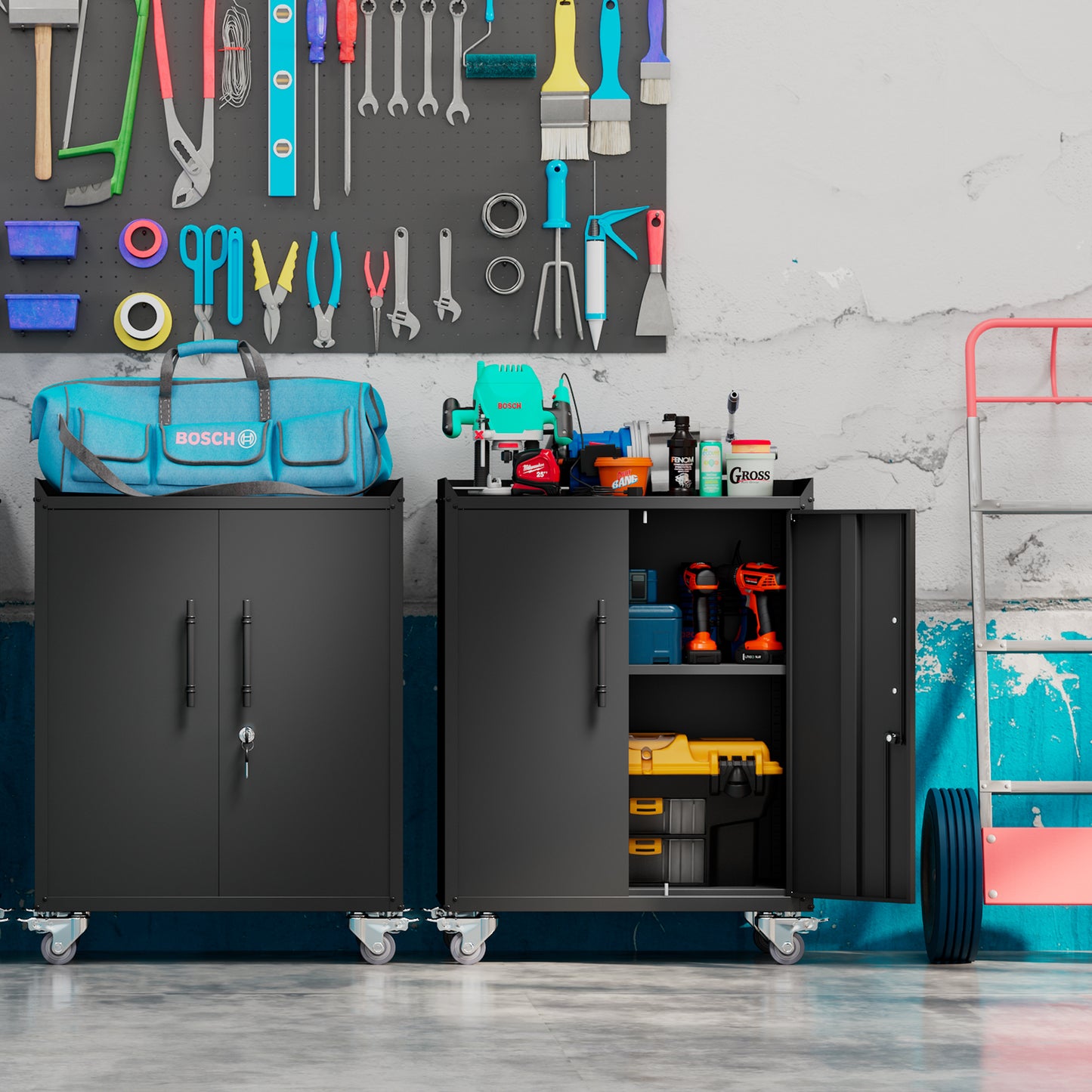 2 Door Tool Cabinets Lockable with Wheels