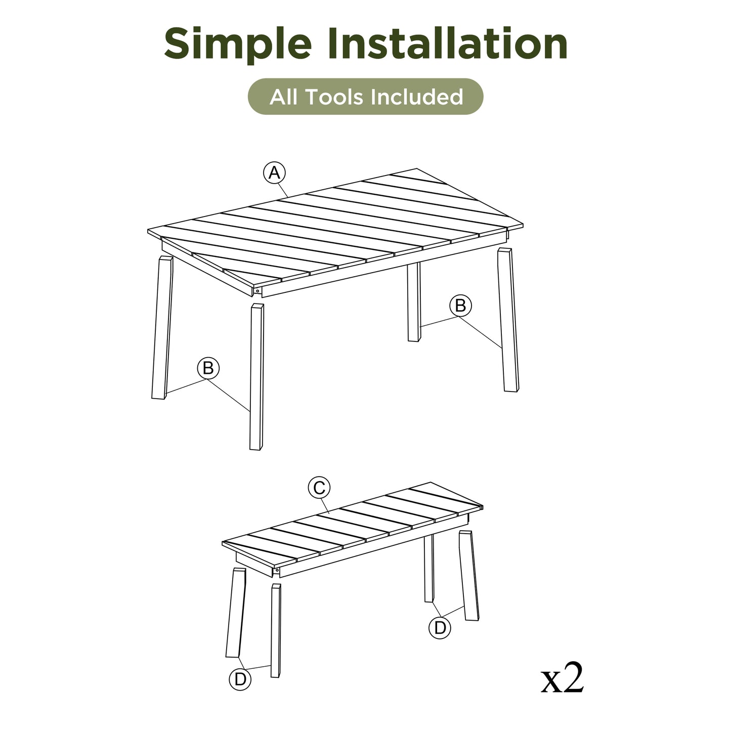 3 Pieces Acacia Wood Dining Set For Outdoor & Indoor Furniture