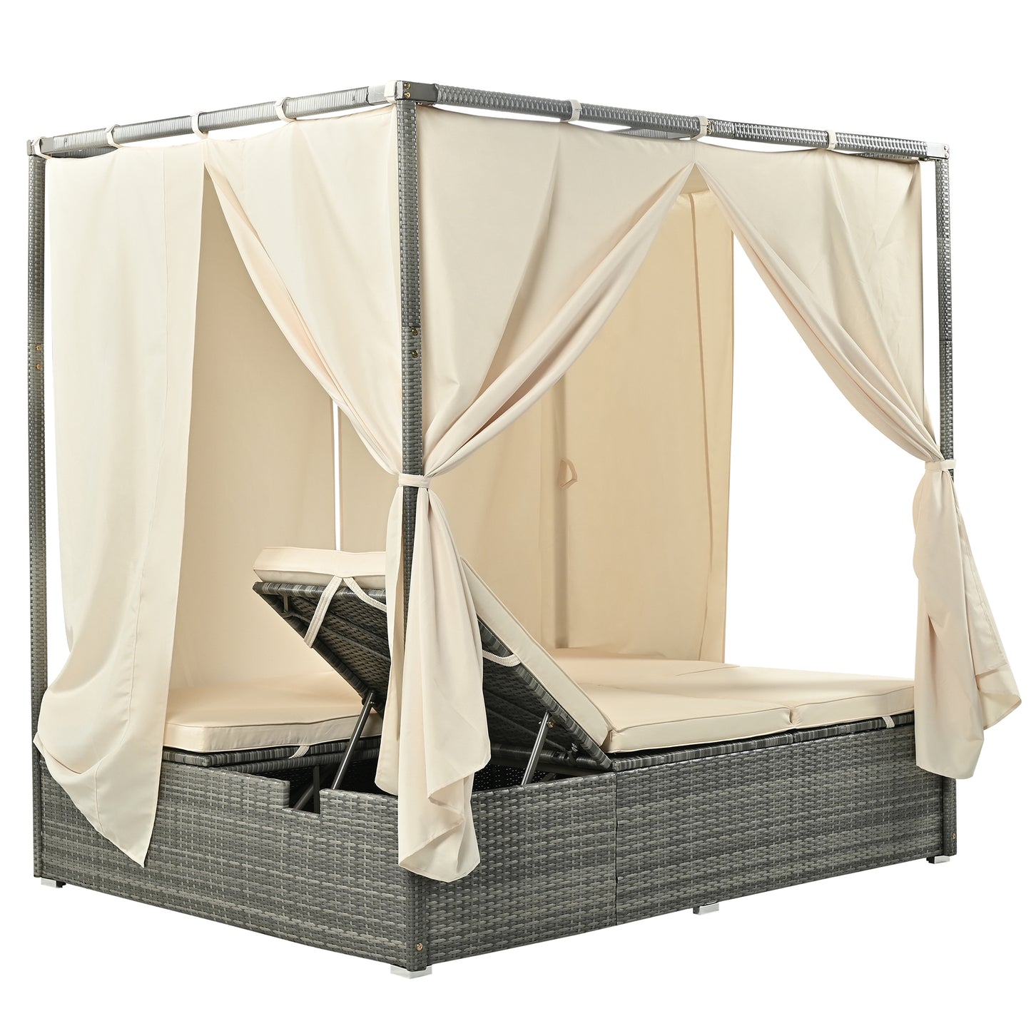 U_Style Adjustable Sun Bed With Curtain, High Comfort