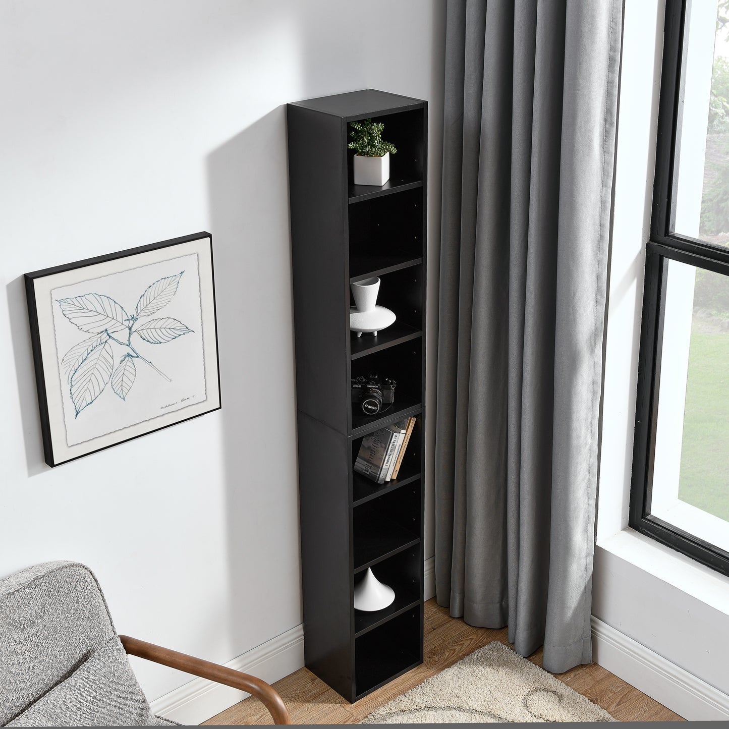 Slim Storage Cabinet with Adjustable Shelves for Home Office