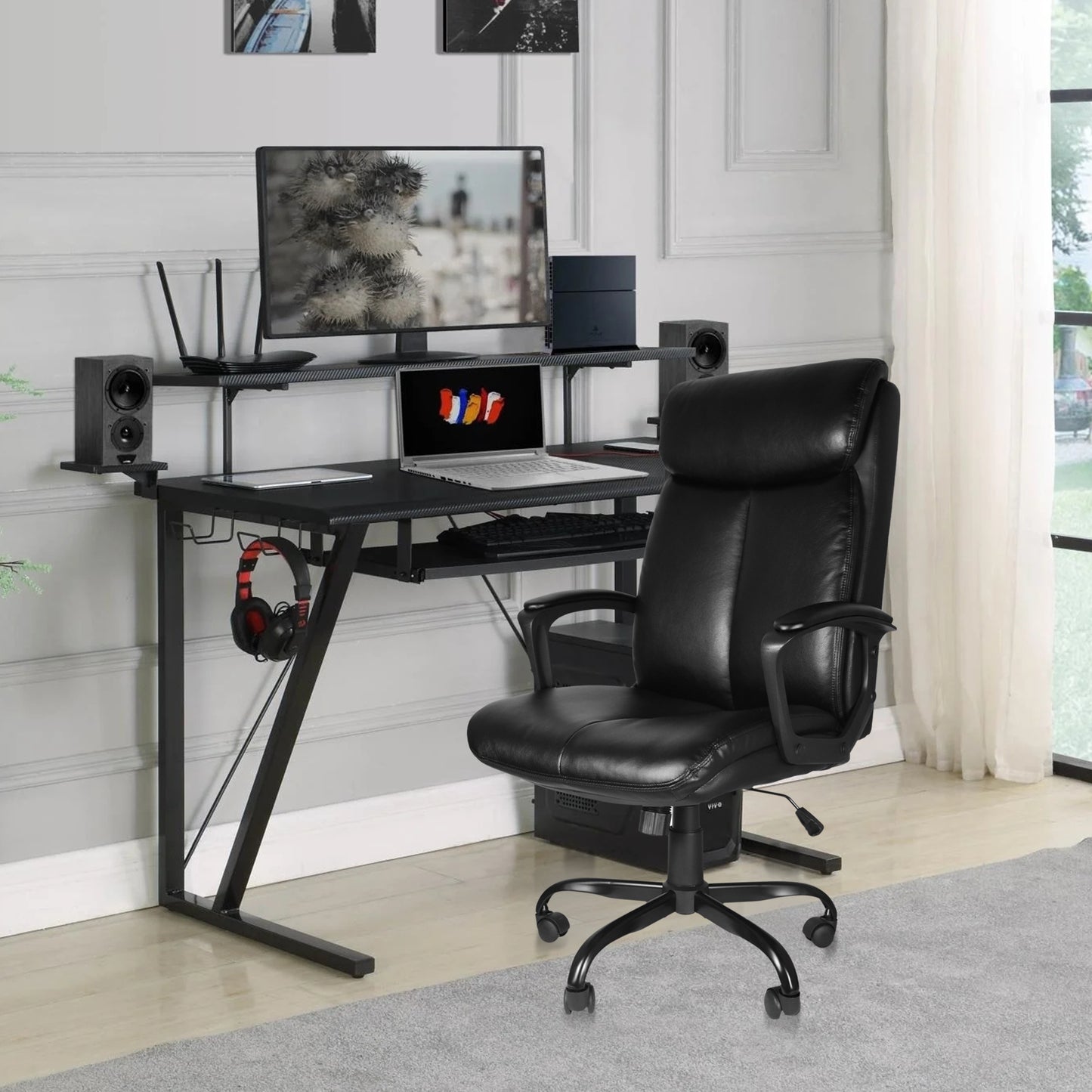 Office Desk Chair with High Quality Leather, Adjustable Height