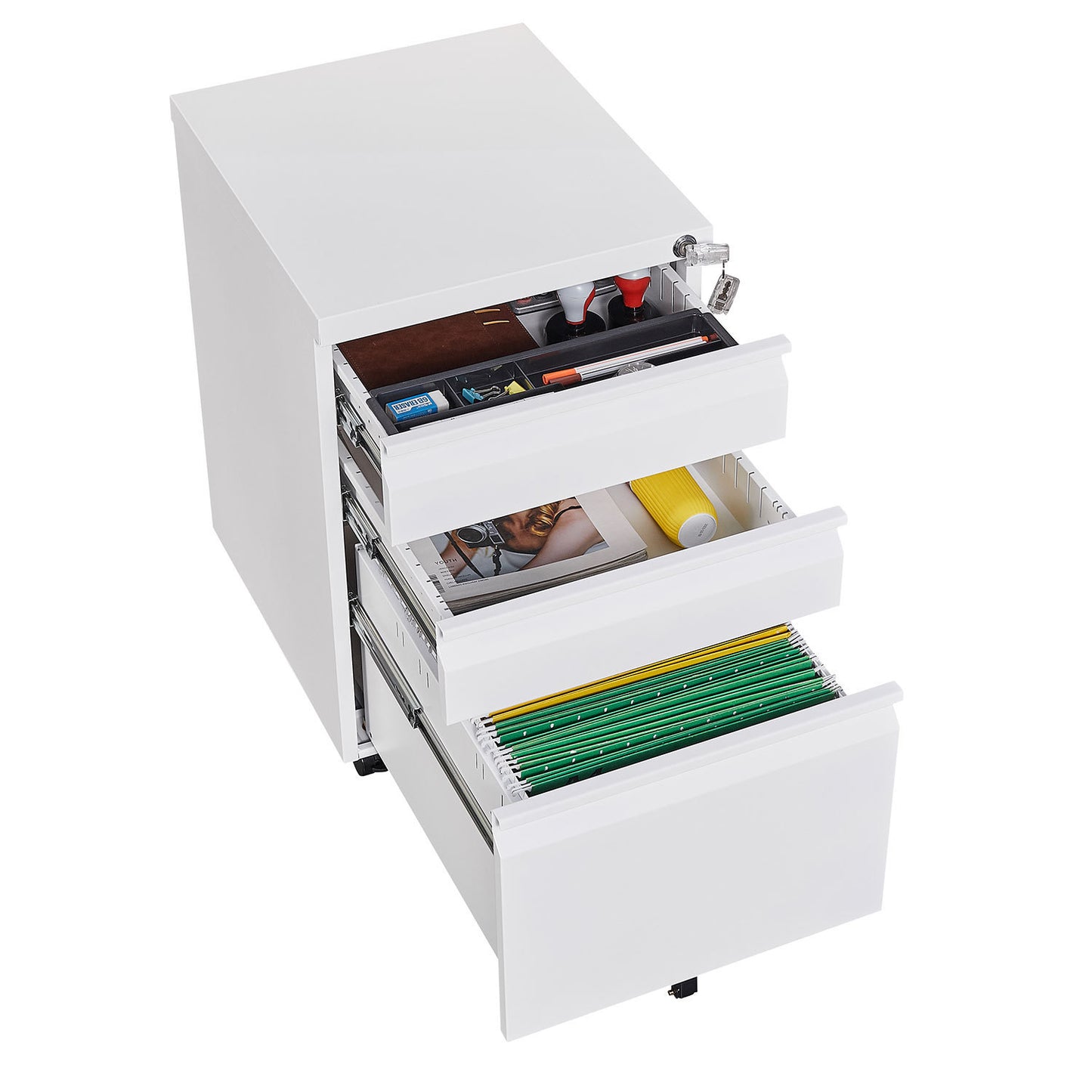 3-Drawer Mobile File Cabinet with Lock, Office Storage