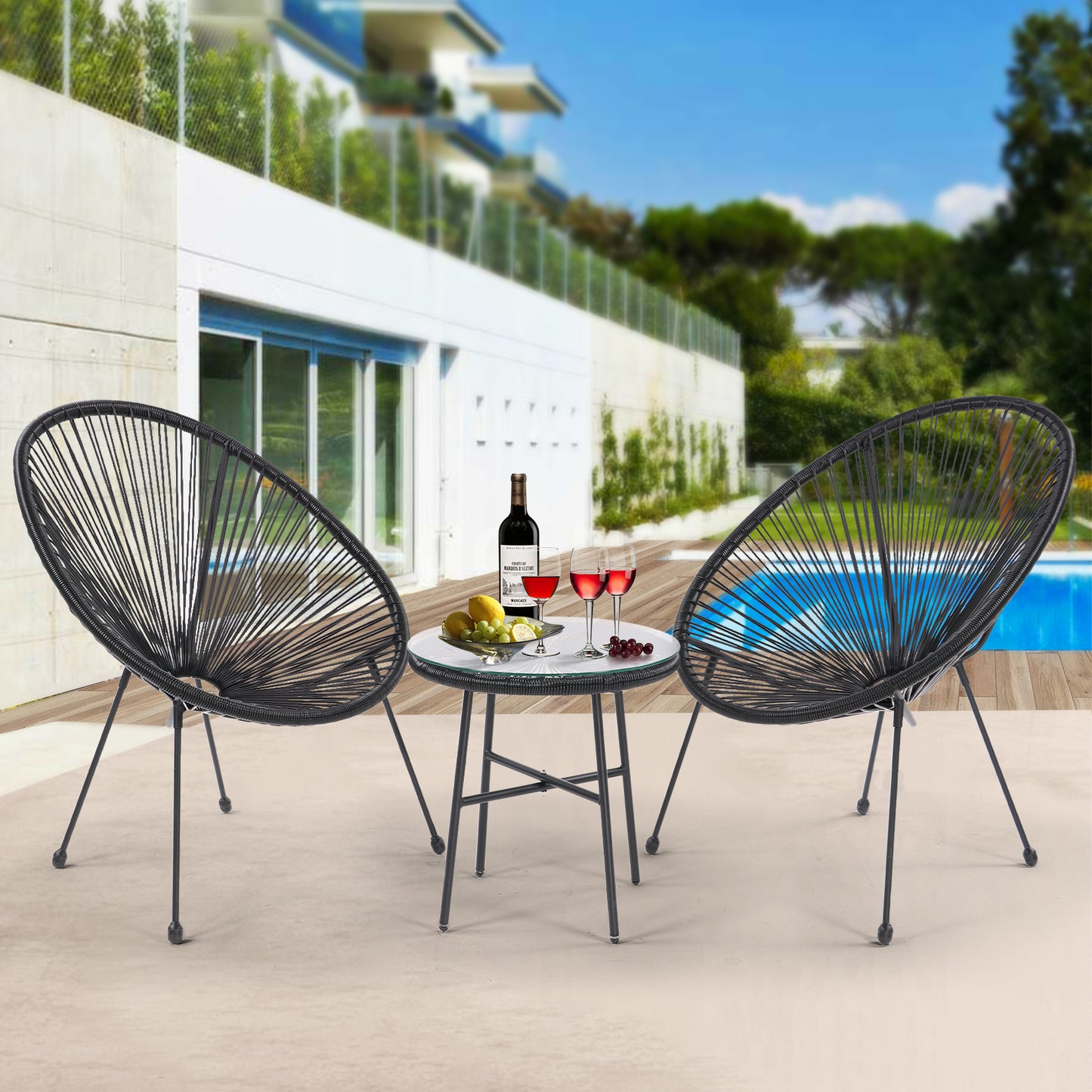 3 Piece Patio Bistro Conversation Set with Side Table, All-Weather