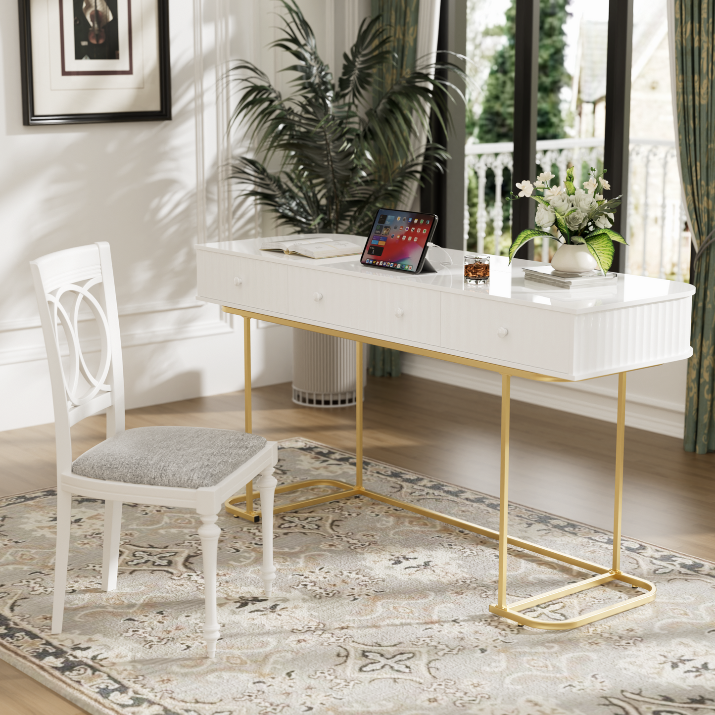 Executive Curved Office Desk, Waveform Fluted Panel Design