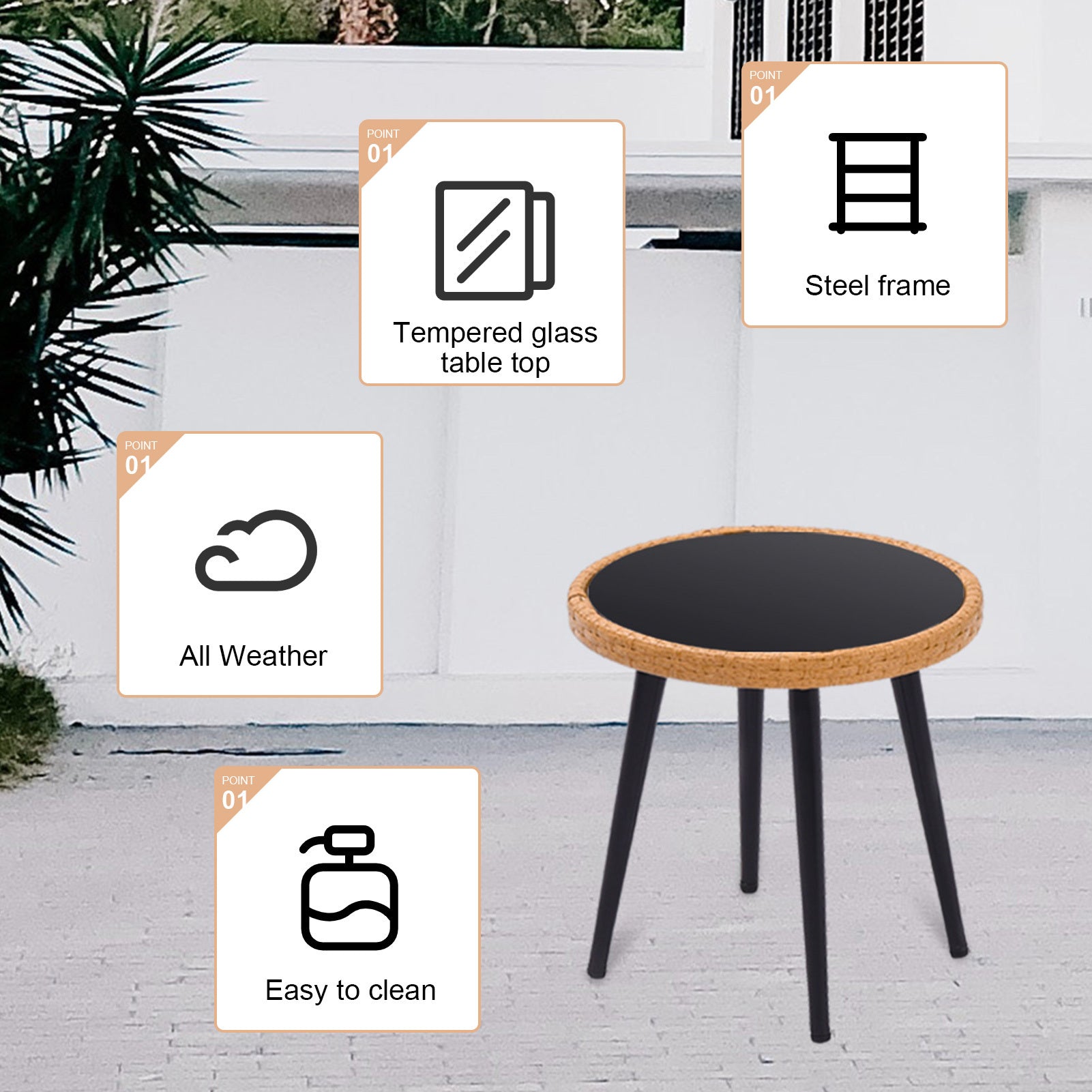 3 Piece Patio Bistro Set with Side Table, Outdoor
