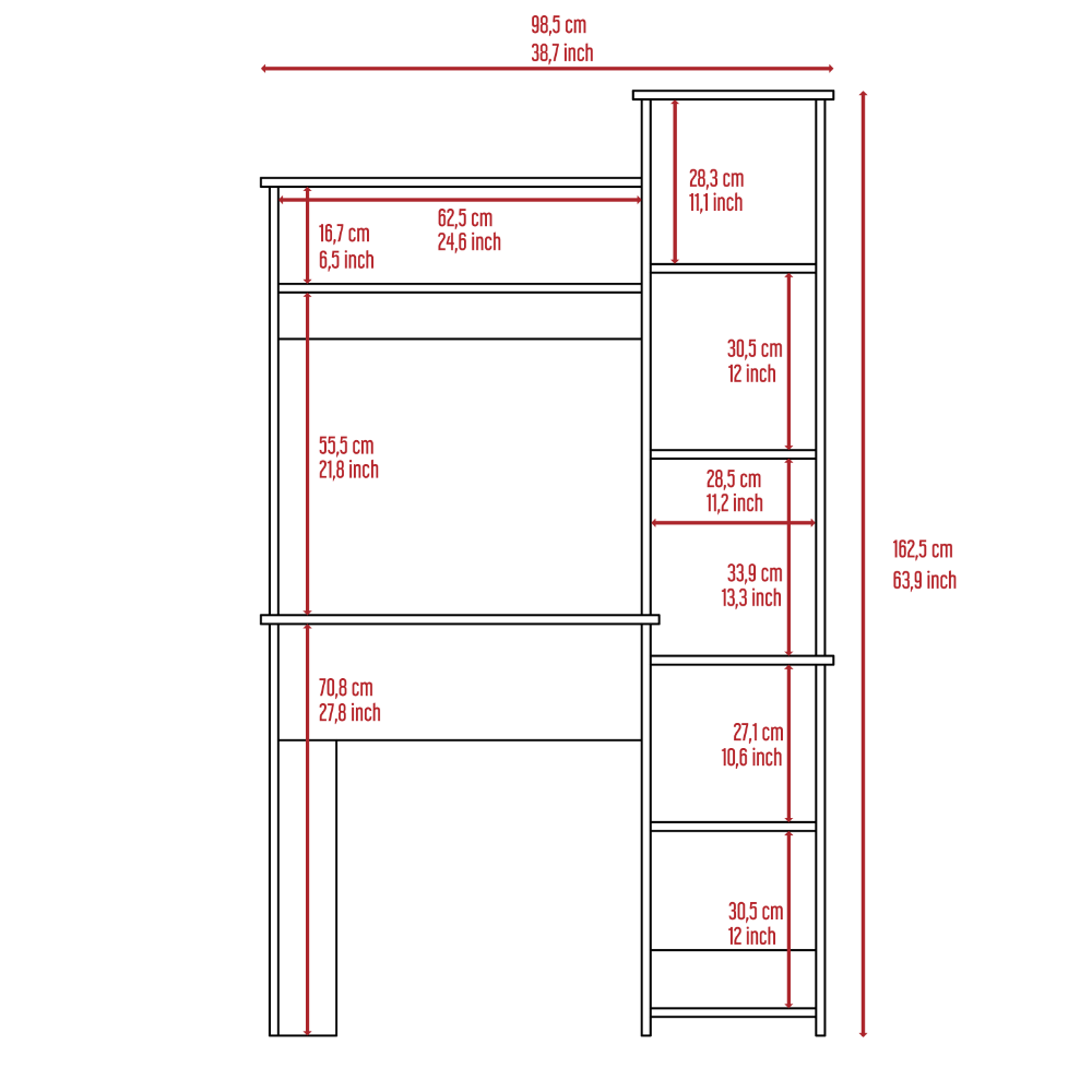 Aramis Desk, Five Shelves, Two Superior Shelves, Smokey Oak