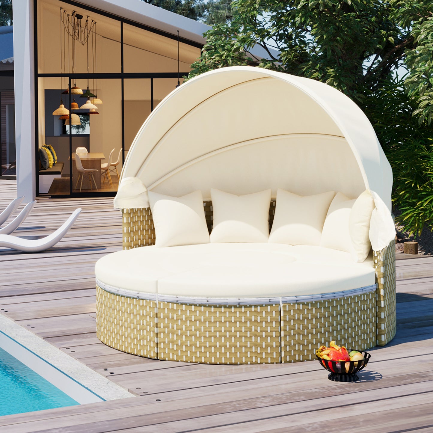 Patio Furniture Round Outdoor Sectional Sofa Set, Daybed