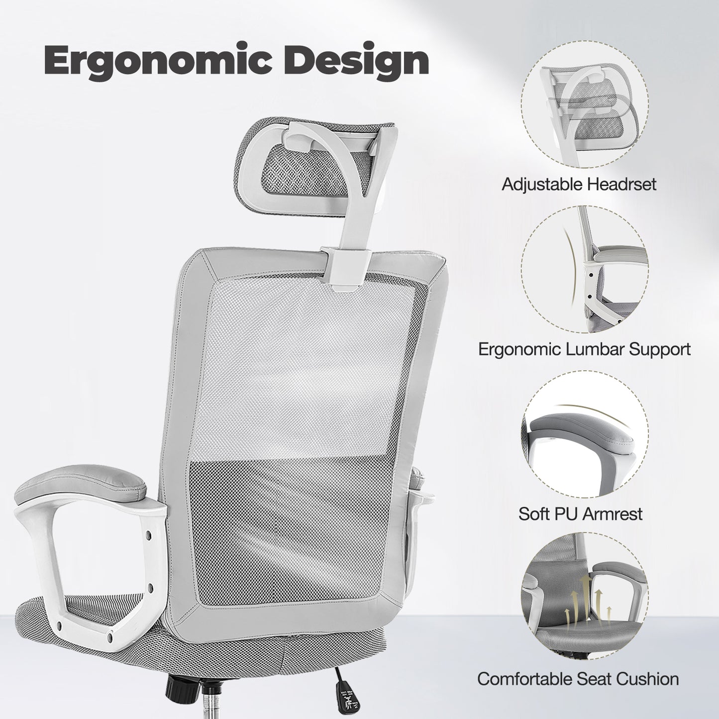 Ergonomic Office Gaming Chair, Adjustable Headrest, Lumbar Support