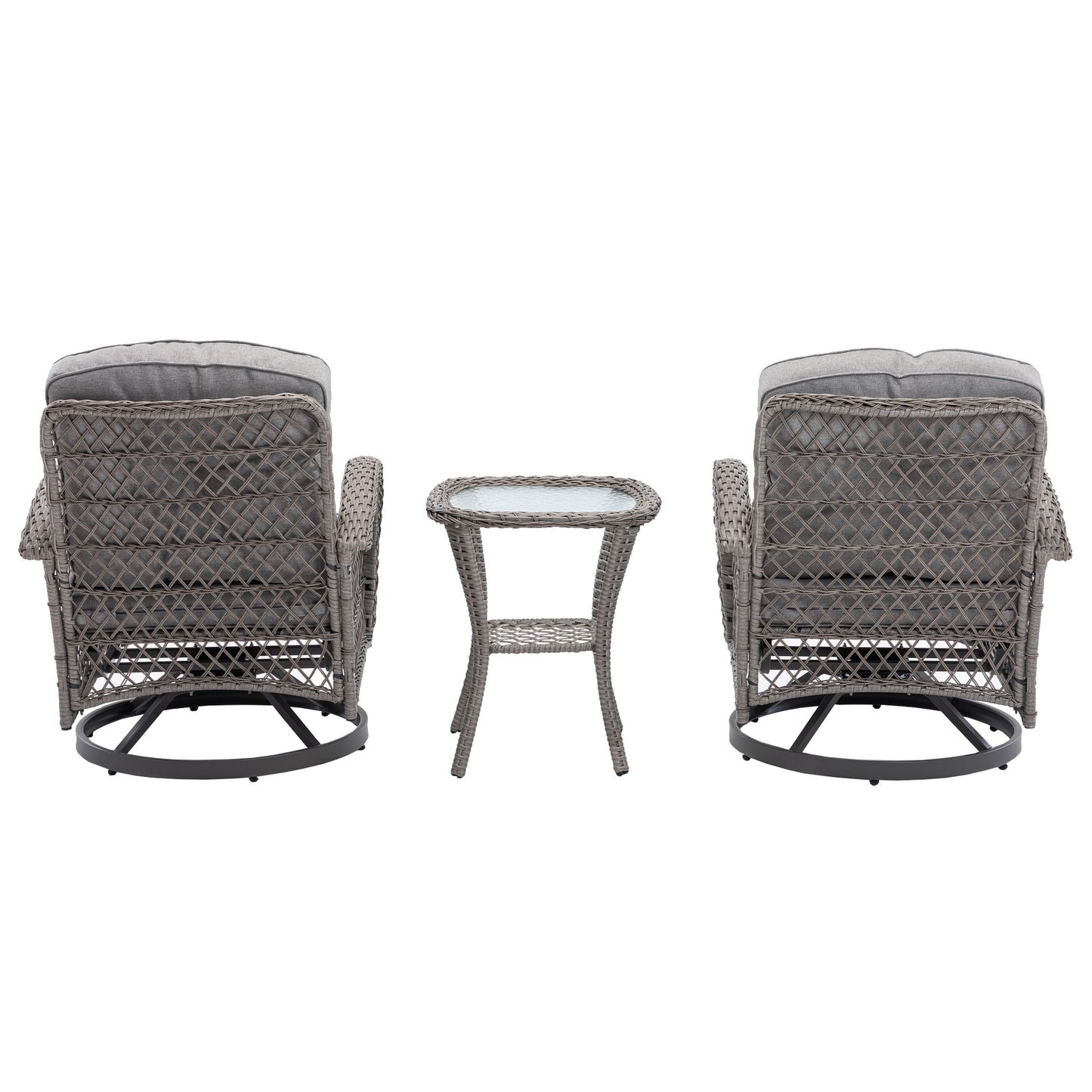 3 Pieces Outdoor Patio Chairs, 360 Degree Rocking