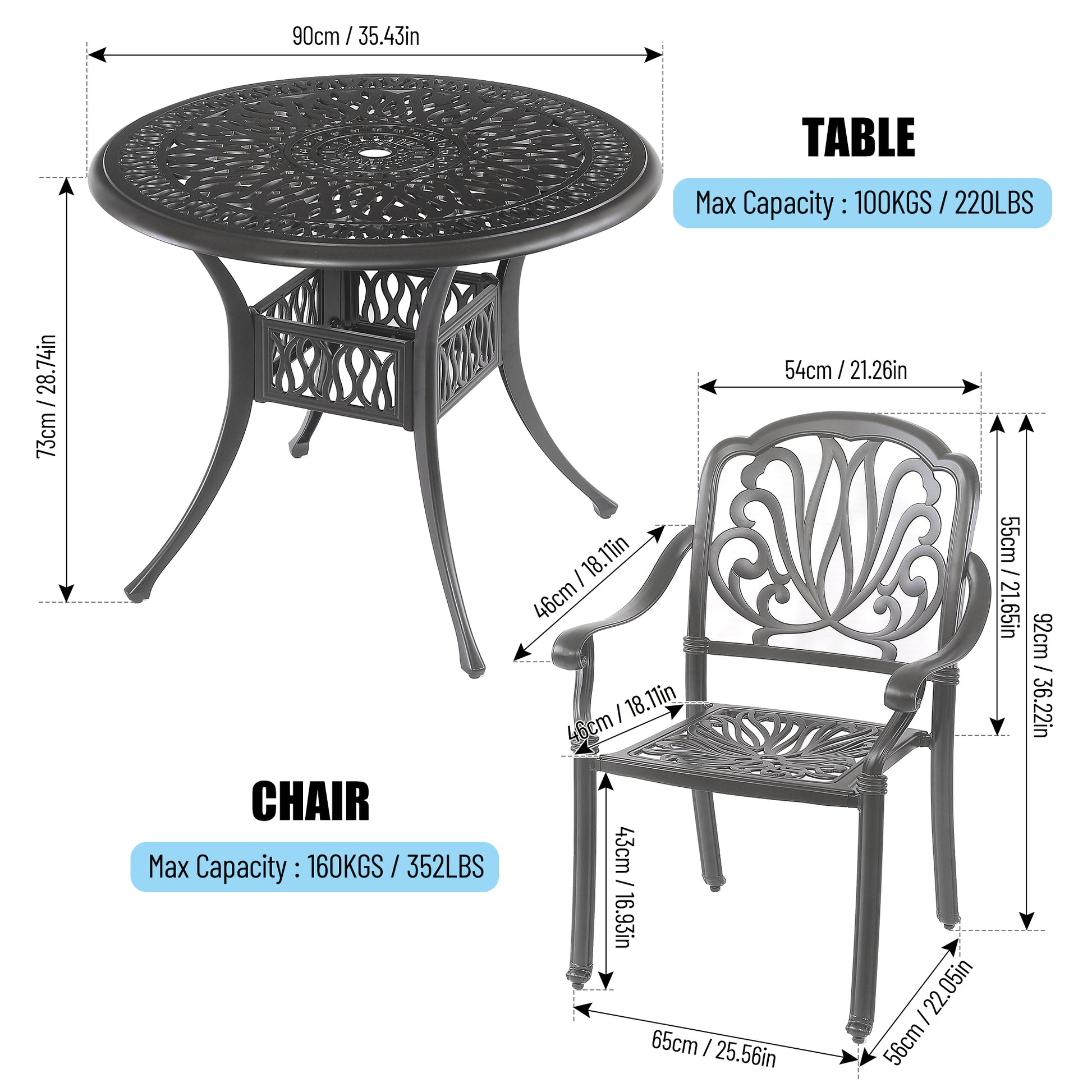 5PCS Outdoor Patio Furniture Dining Table Set All-Weather Cast Aluminum
