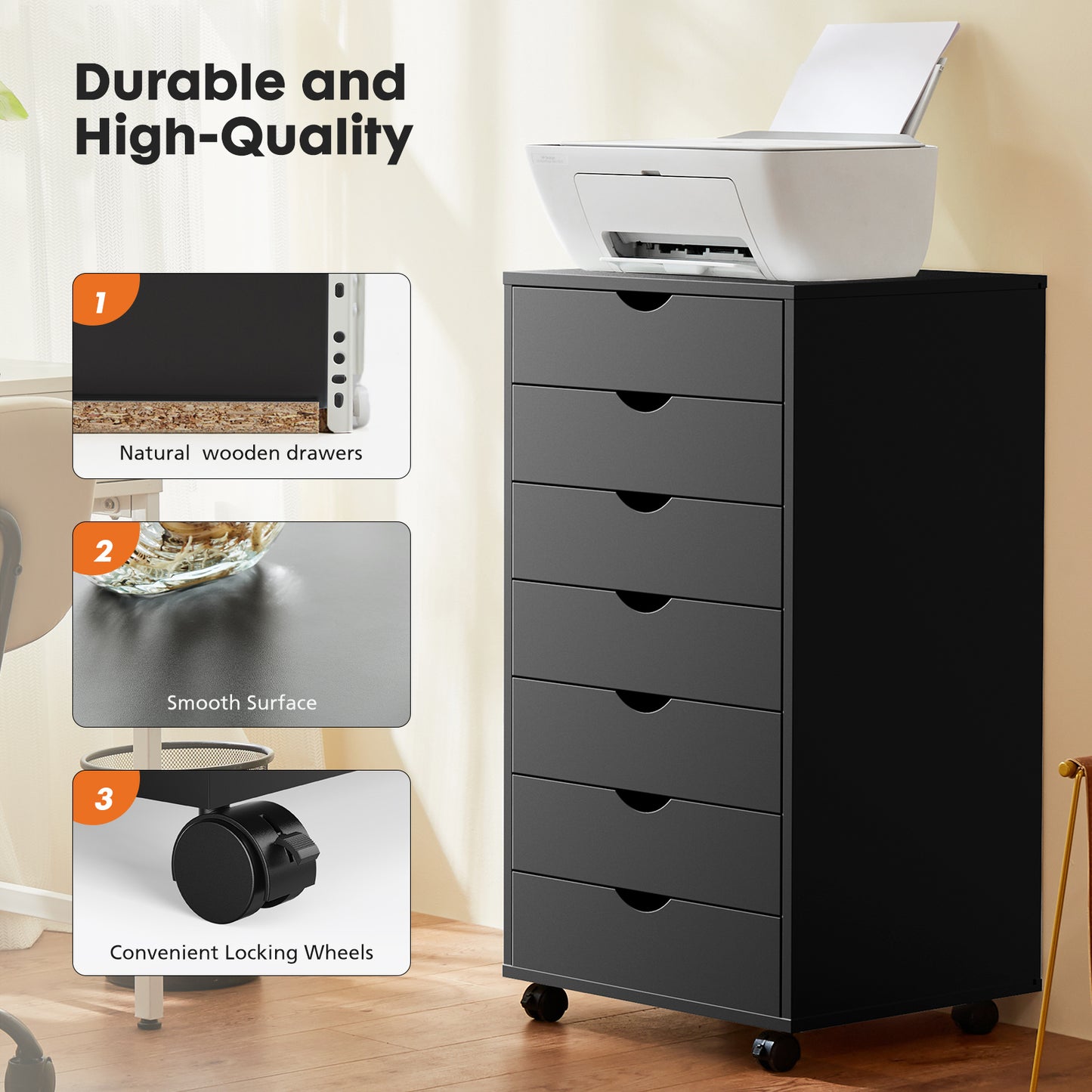 7 Drawer Chest - Storage Cabinets with Wheels Dressers