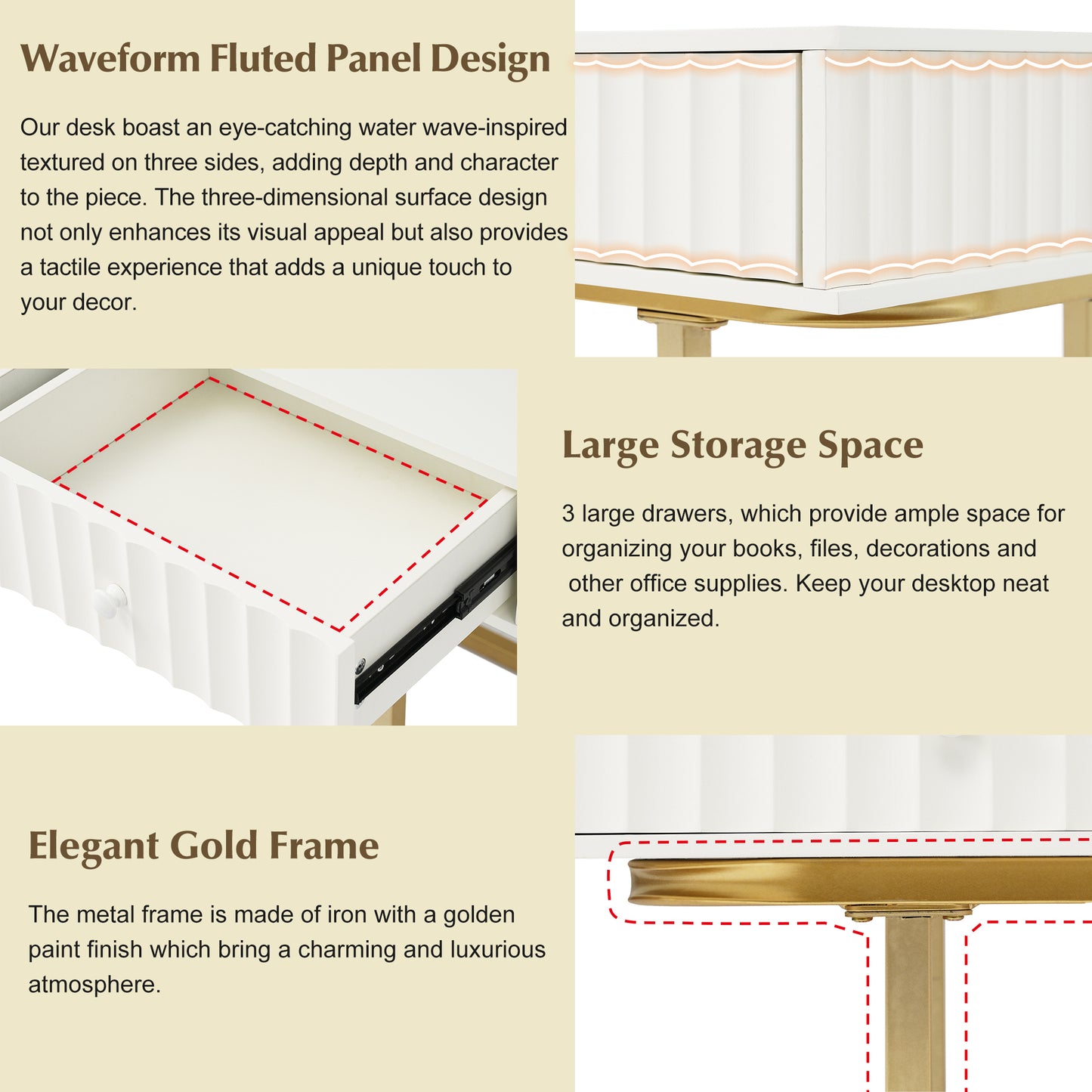 Executive Curved Office Desk, Waveform Fluted Panel Design