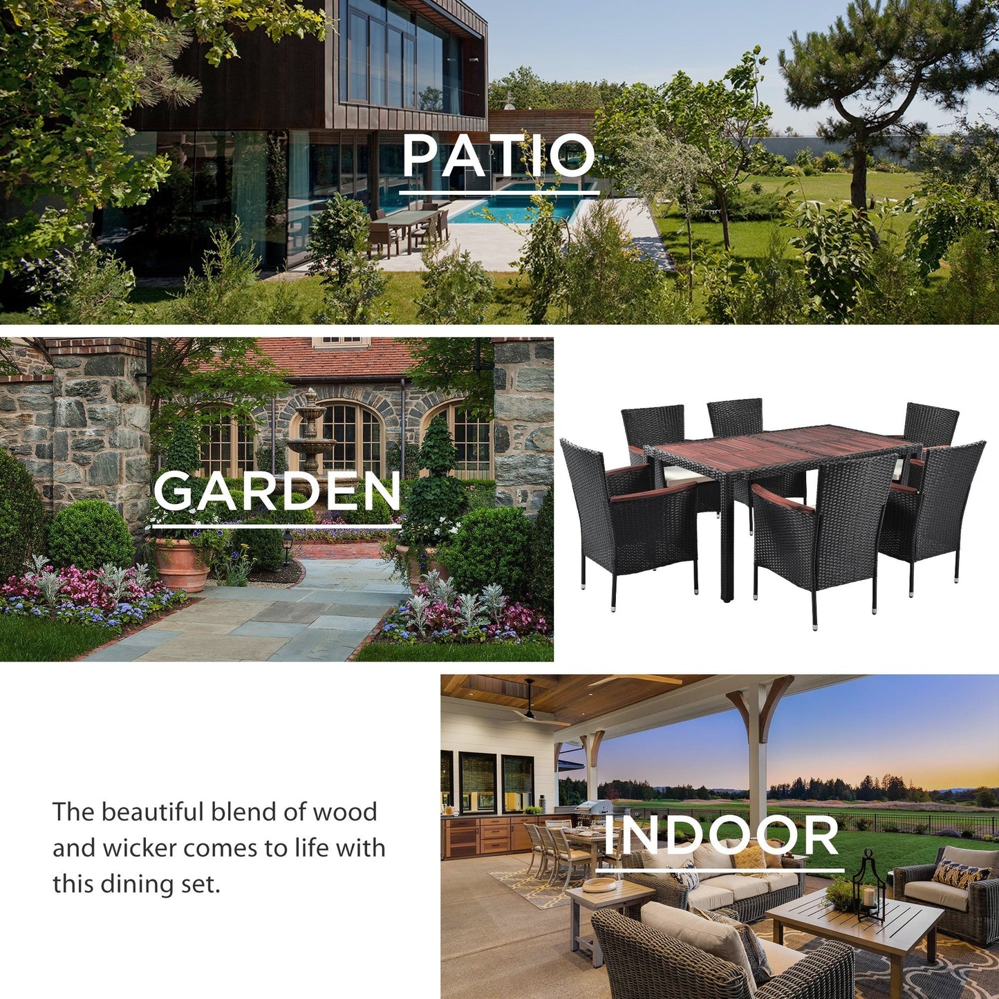 7-Piece Outdoor Patio Dining Set, Dining Table, Chairs