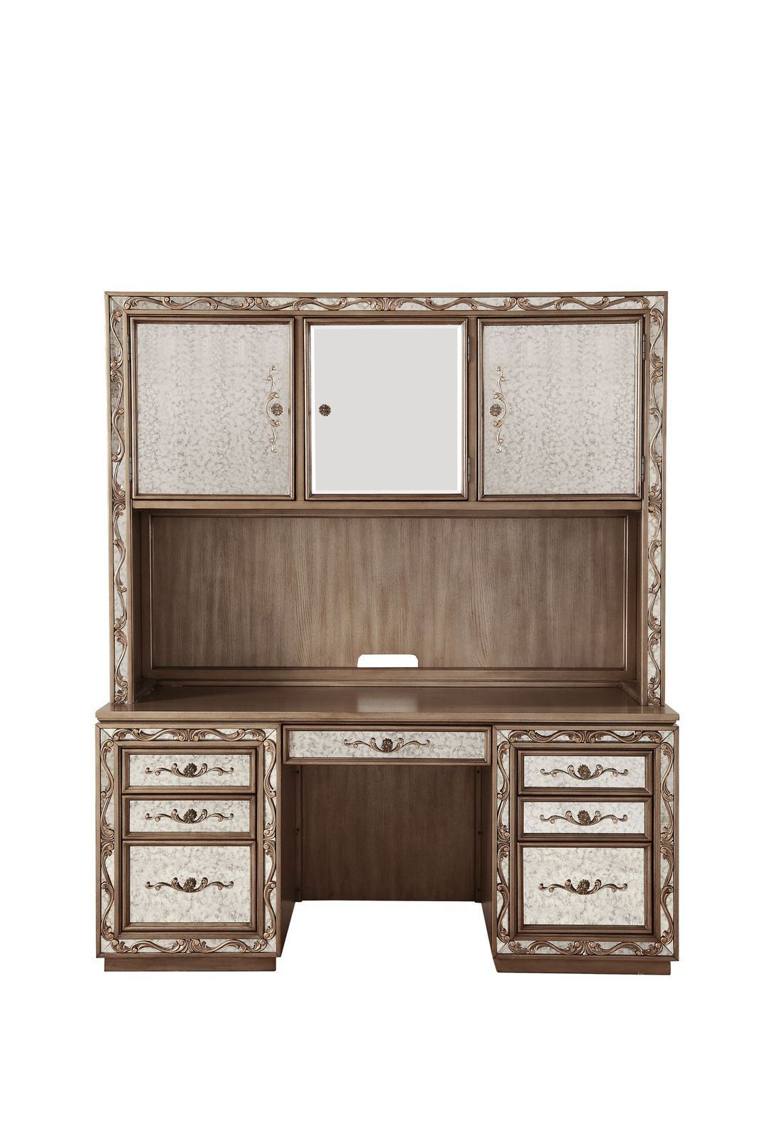 ACME Orianne Computer Desk & Hutch in Antique Gold
