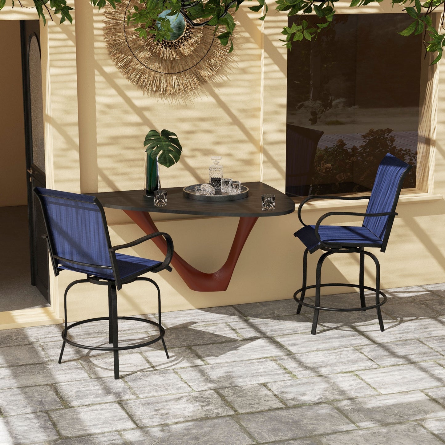 Outdoor Bar Stools, Armrests, 2 360° Patio Chair