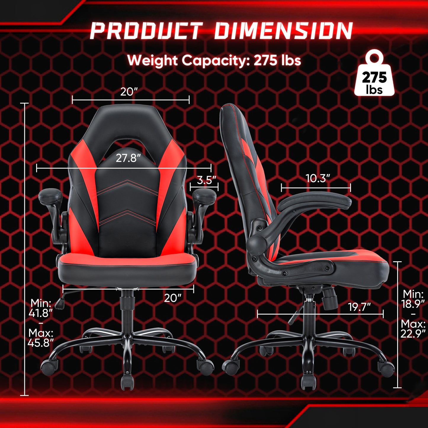 Leather Gaming Chair Ergonomic Office, Lumbar Support, Height Adjustable