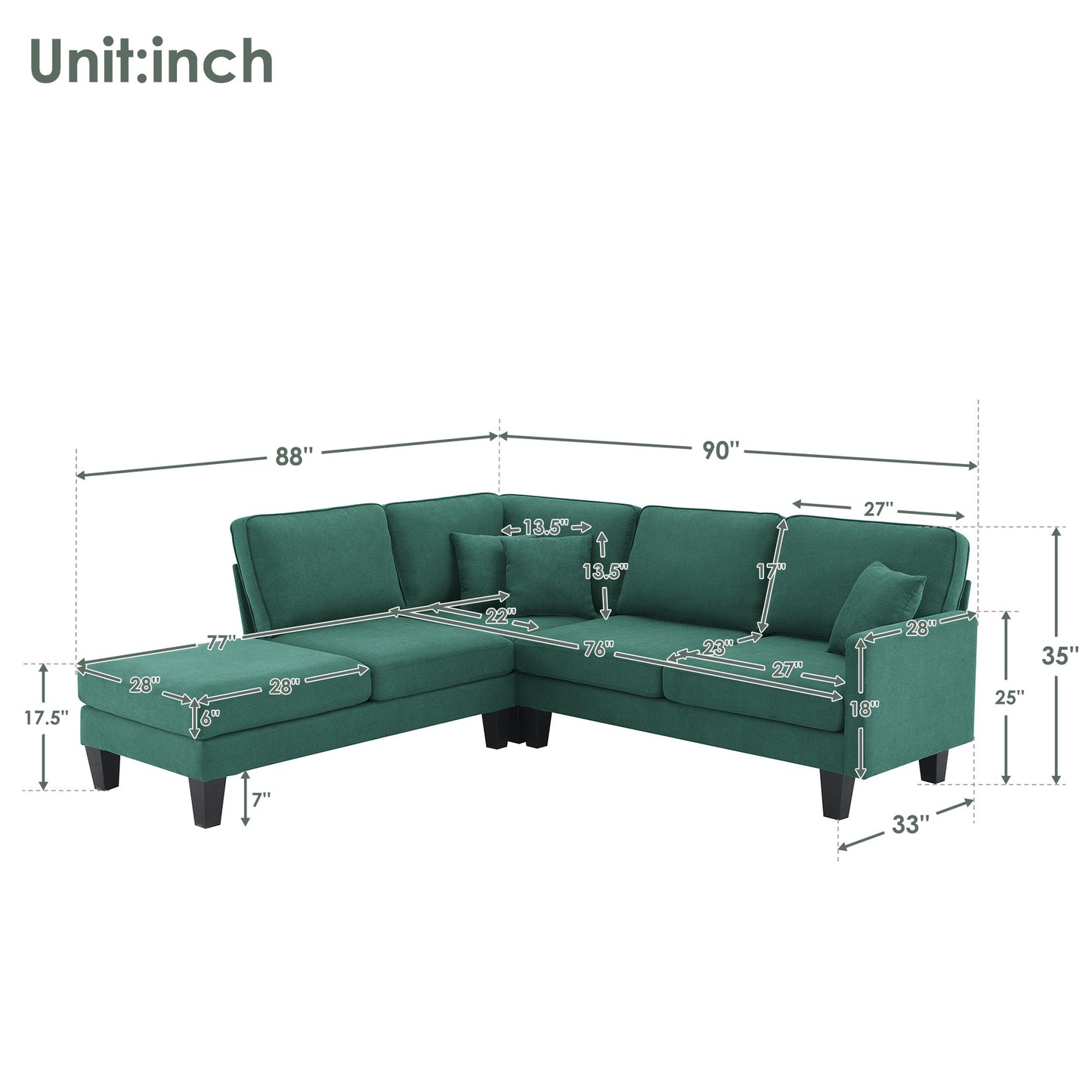 Sectional Sofa, 5-Seat Set, Chaise Lounge, Living Room