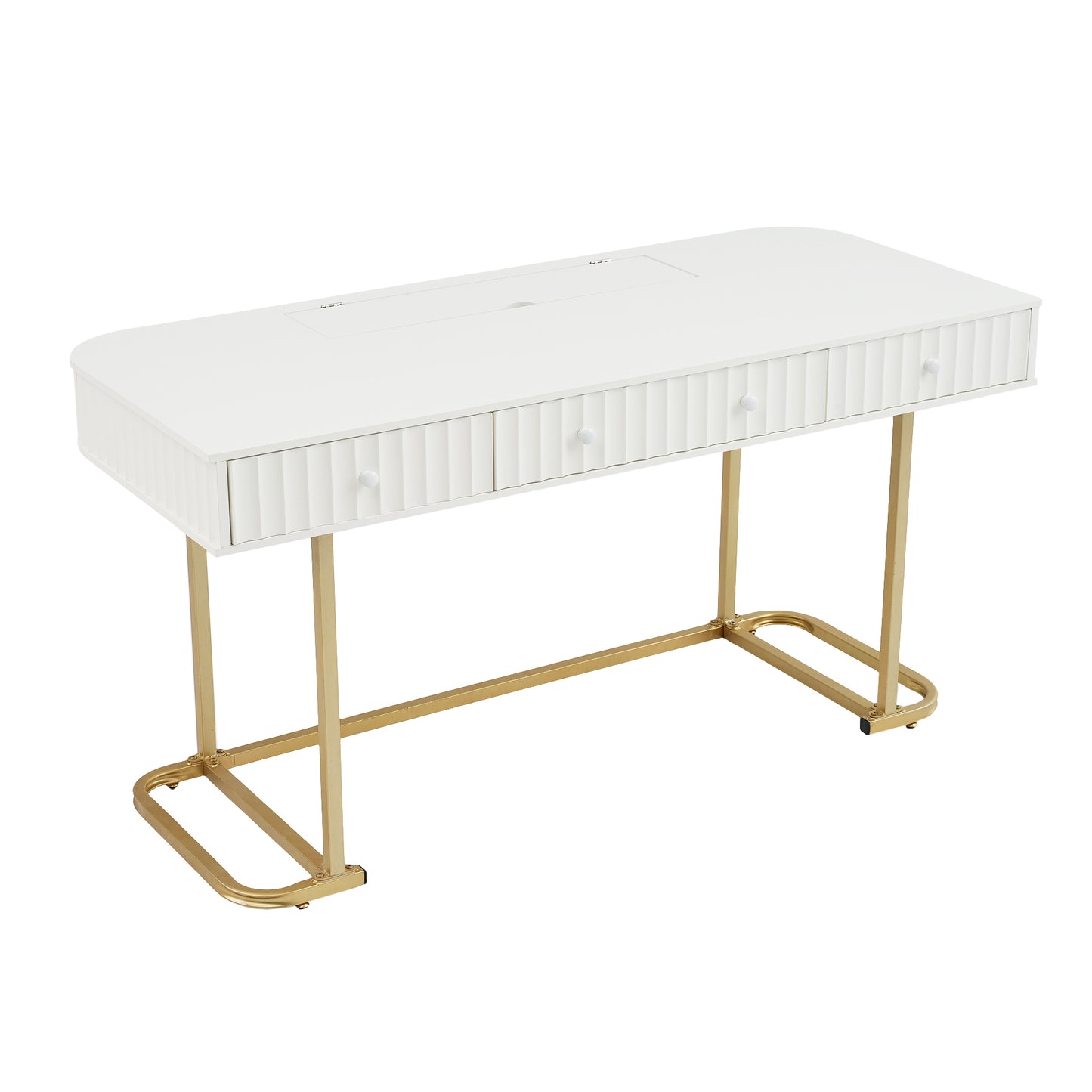 Executive Curved Office Desk, Waveform Fluted Panel Design