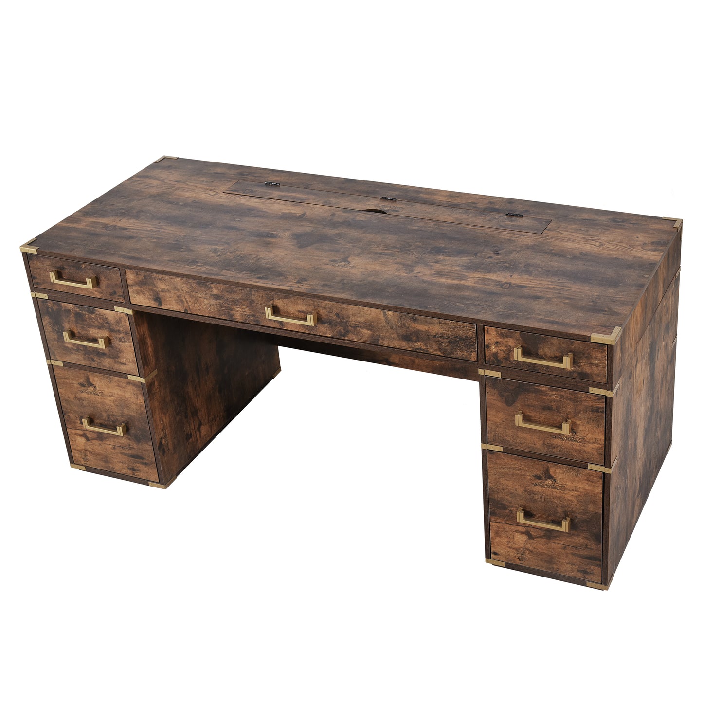 Executive Desk Metal Edge with 2 file drawers, USB Ports and Outlets