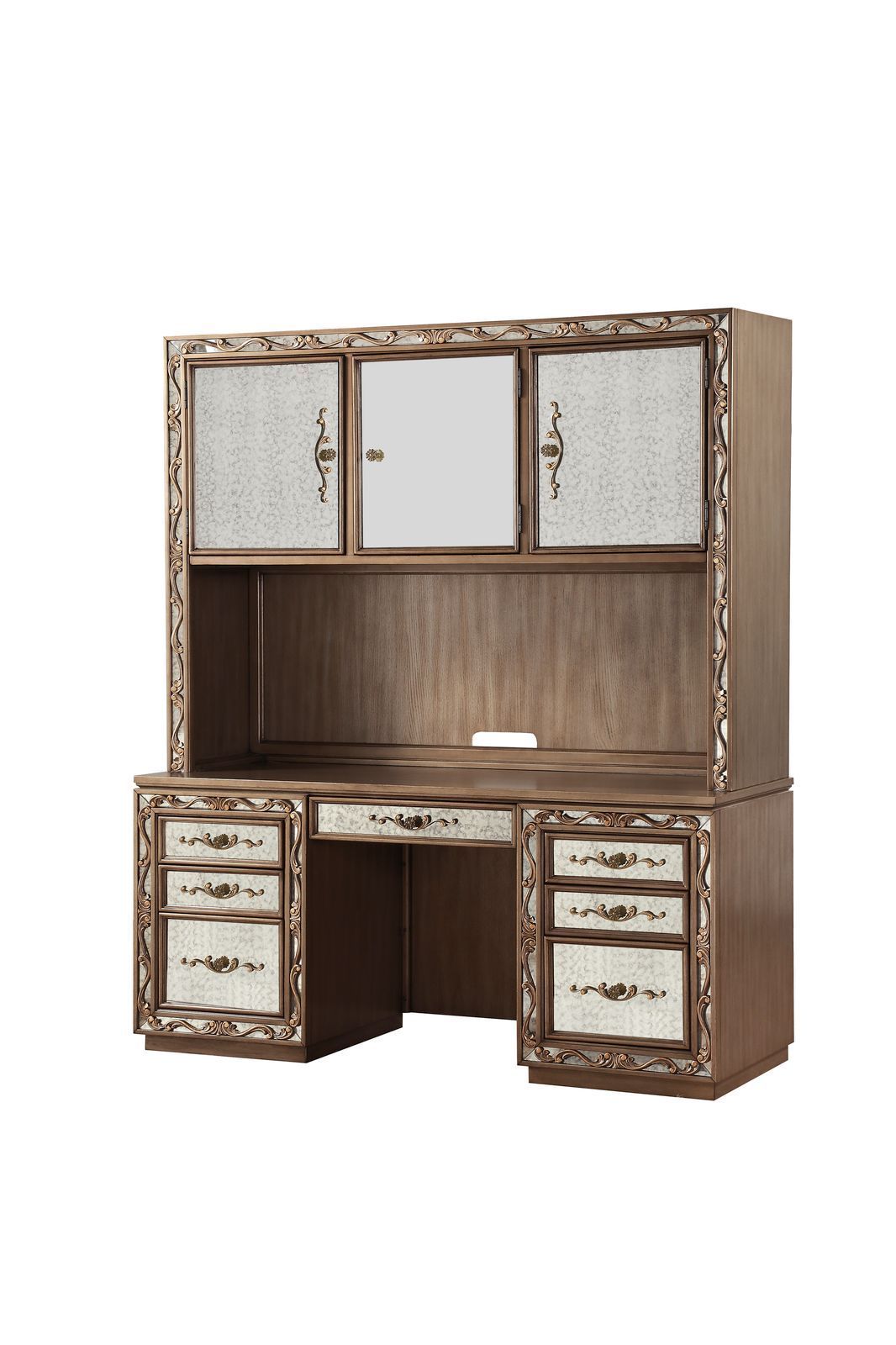 ACME Orianne Computer Desk & Hutch in Antique Gold