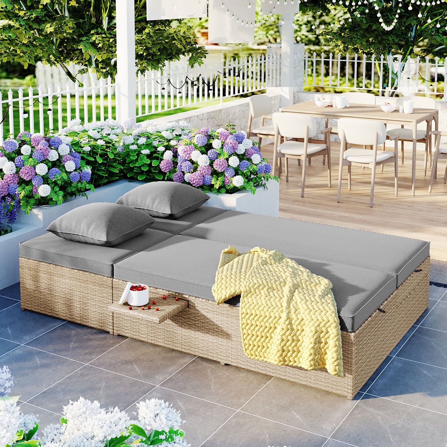 Outdoor Double Patio, Reclining Chairs, Adjustable Backrest Seat