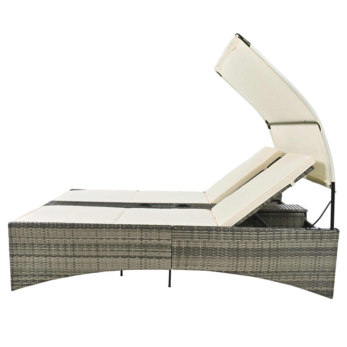 Patio Daybed Outdoor Daybed, Shelter Roof, Adjustable Backrest, Storage Box