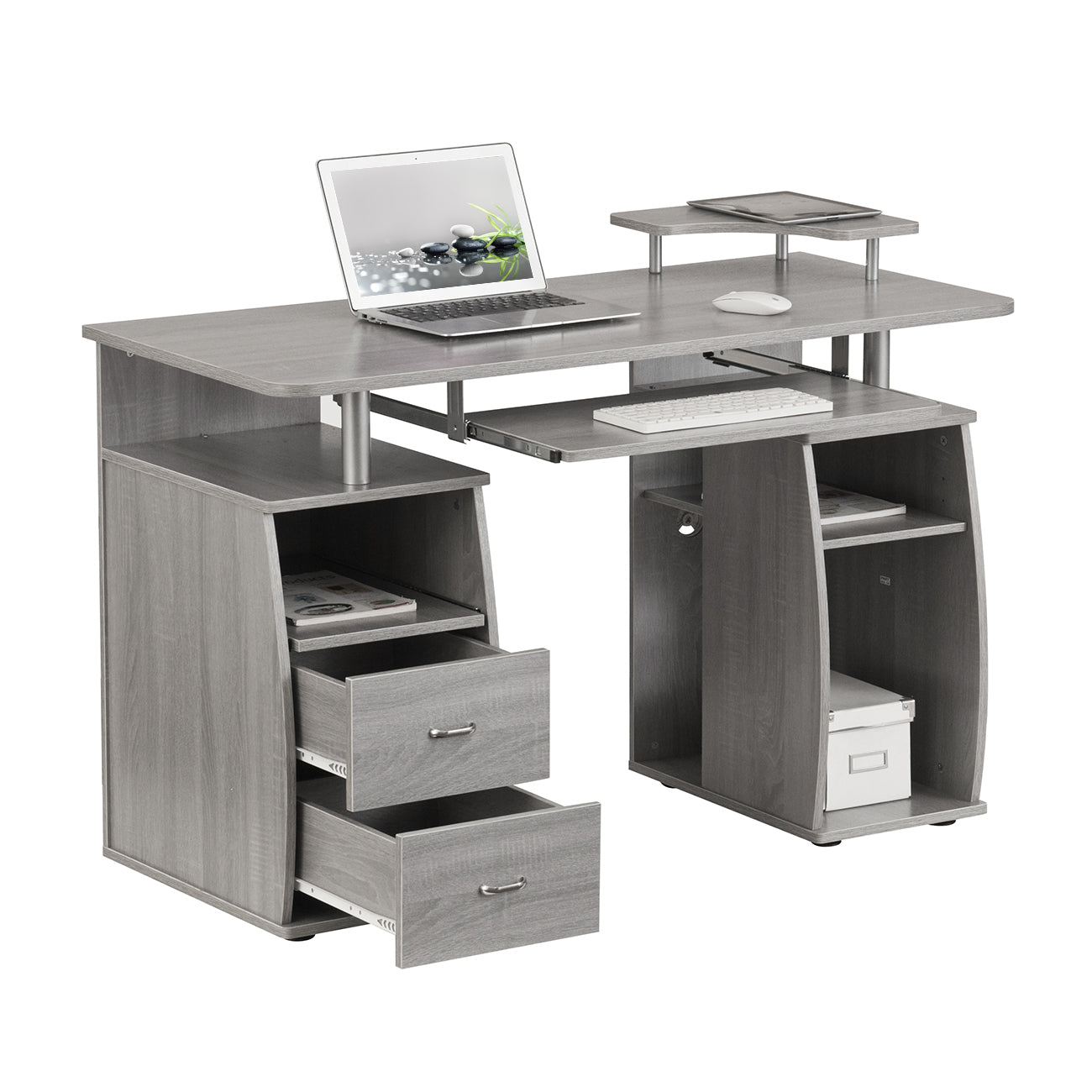 Computer Workstation Desk With Storage, Grey