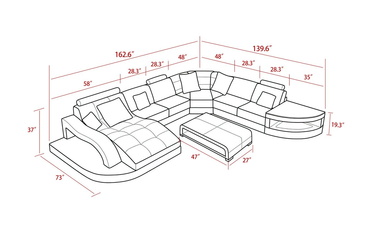 Leather Sectional with Shape Chaise