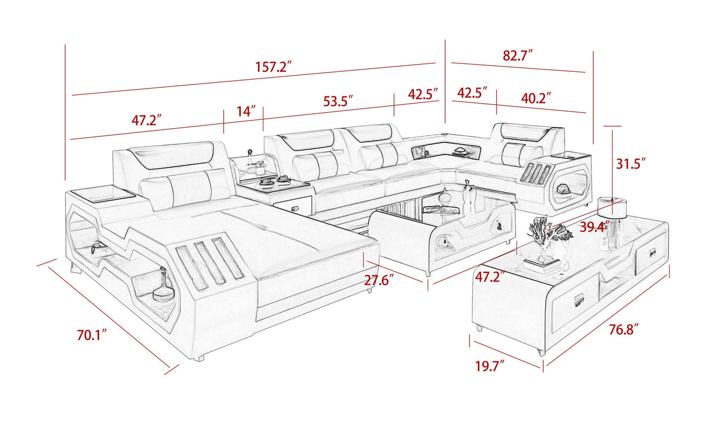 Modern Leather Sectional with Console