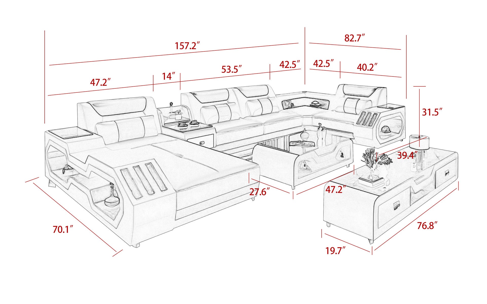 Modern Leather Sectional with Console