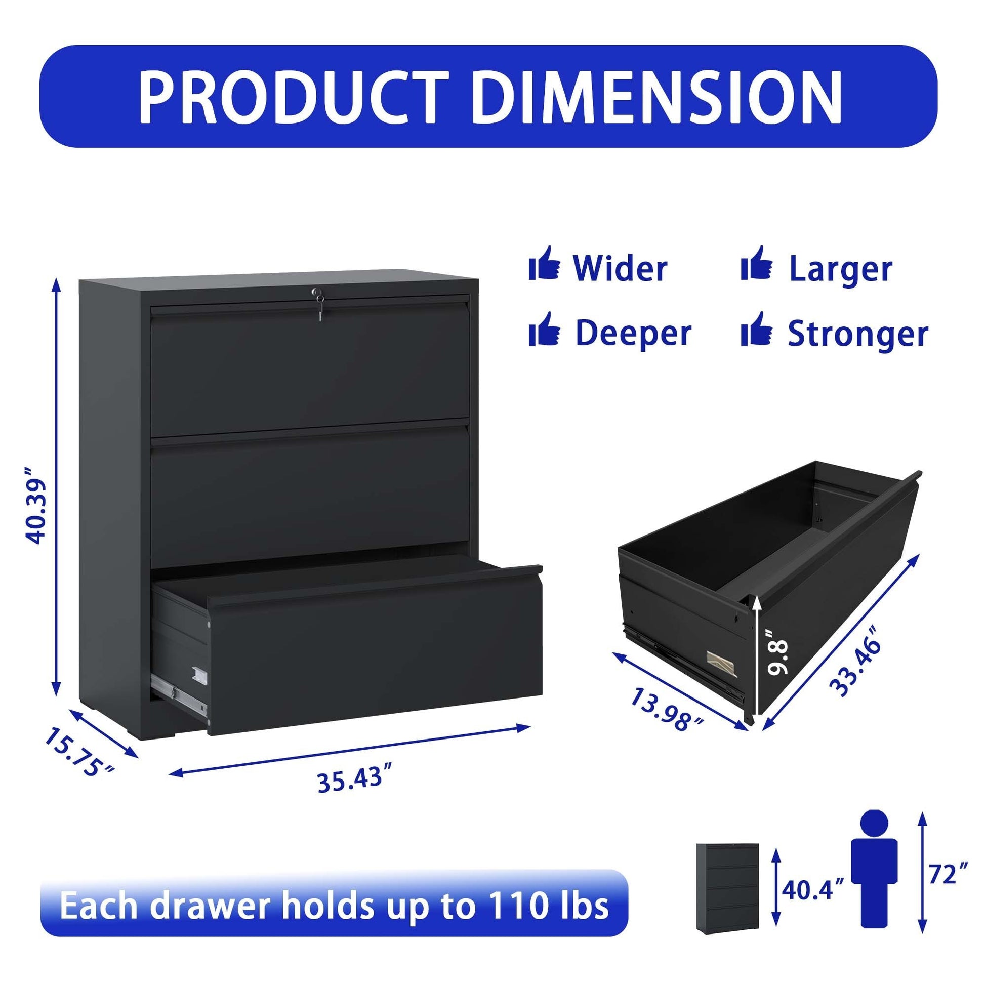 3 Drawer Filing Cabinet Lockable for Home Office