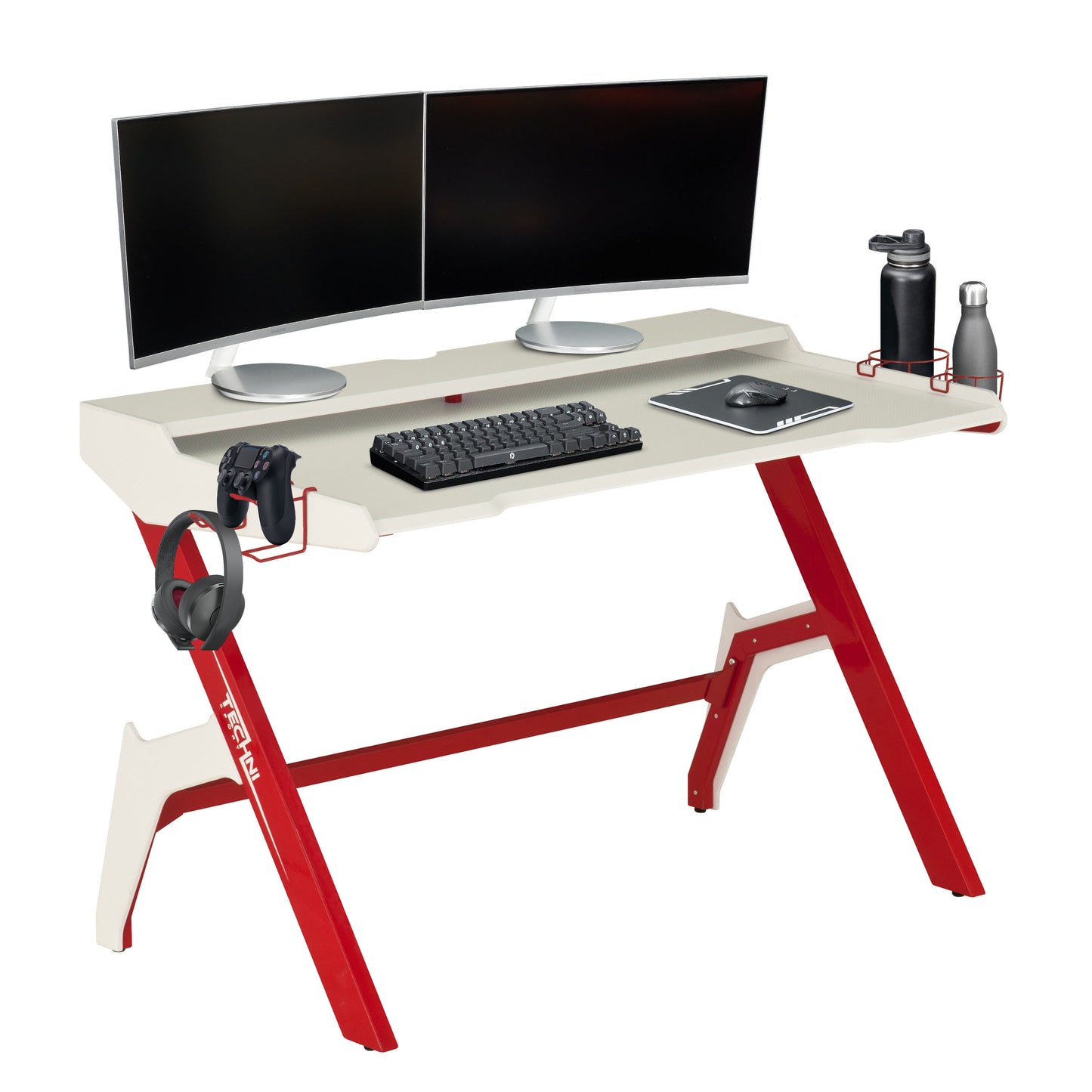Ergonomic Computer Gaming Desk Workstation, Cupholder, Headphone Hook,