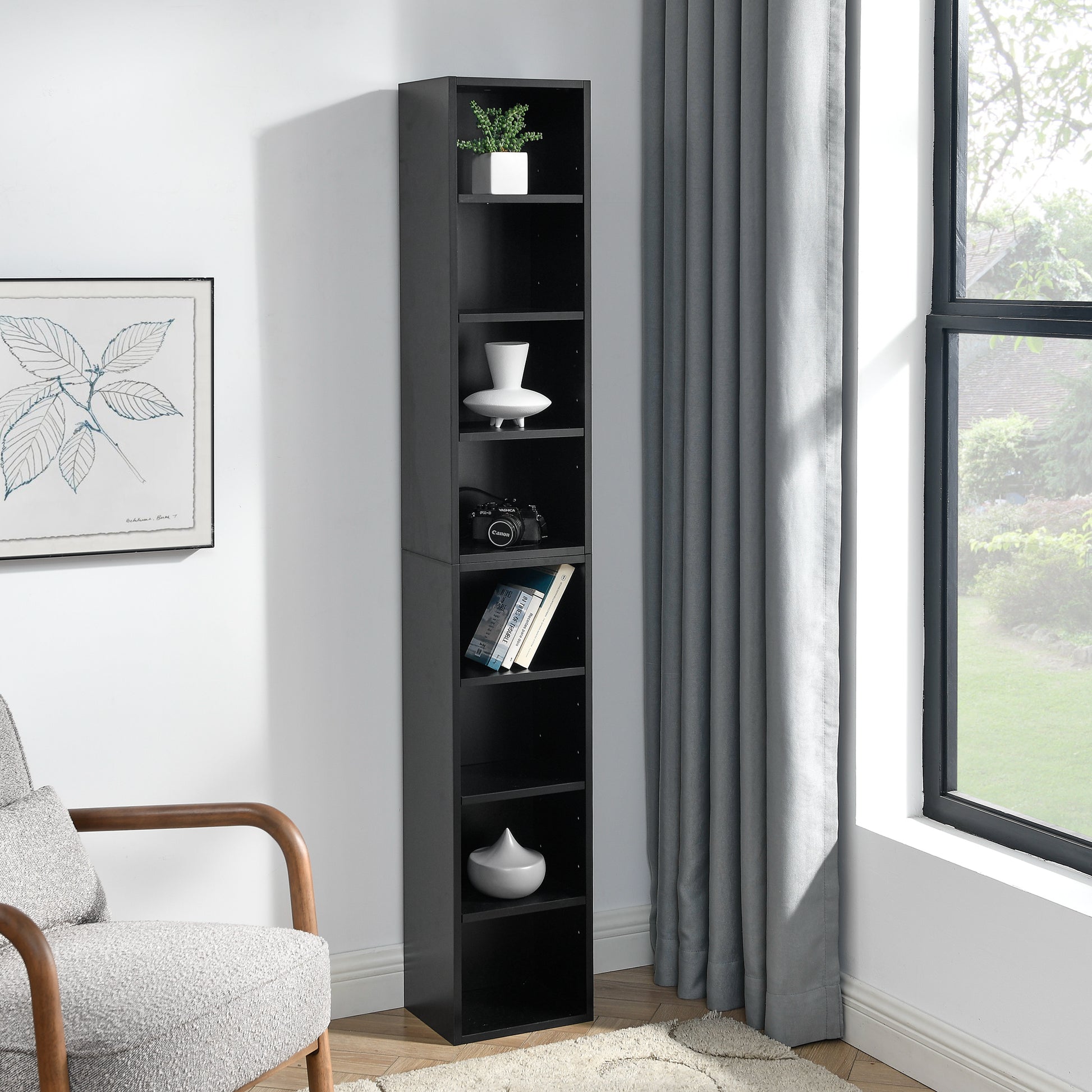 Slim Storage Cabinet with Adjustable Shelves for Home Office