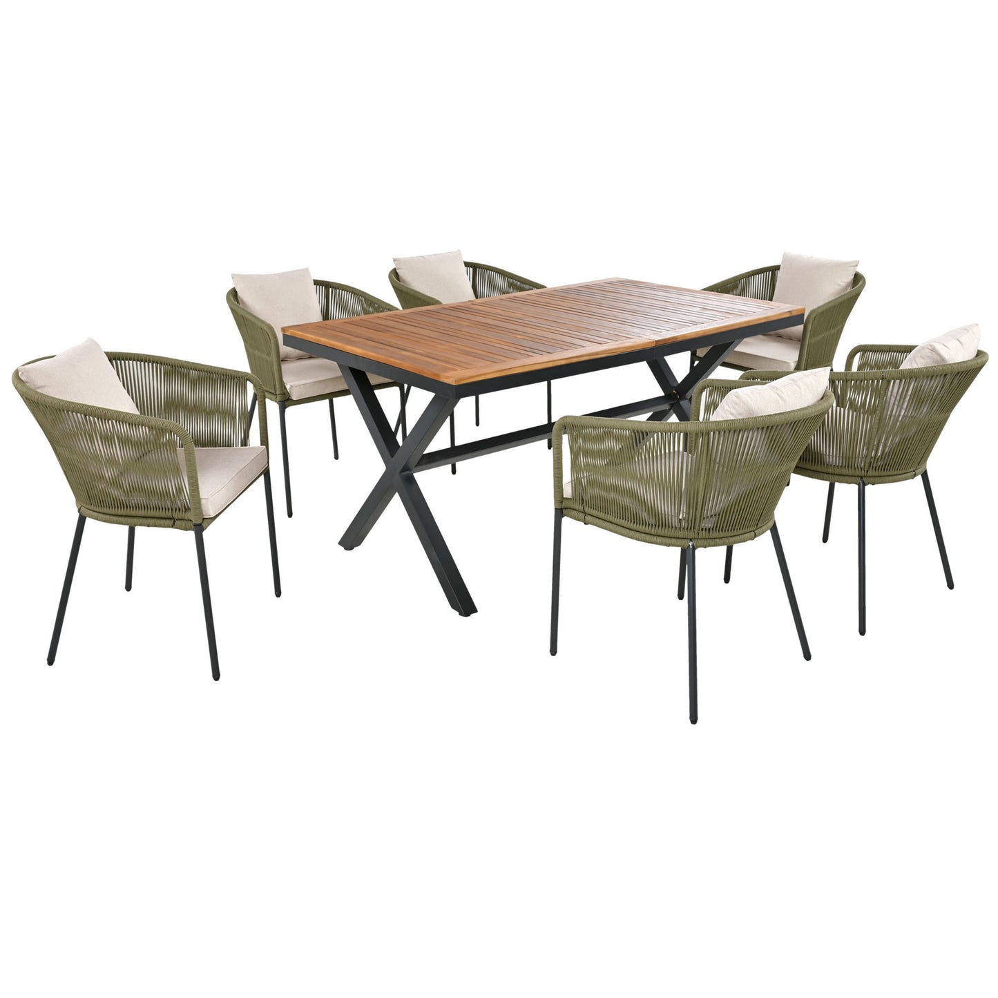 7 Pieces Patio Dining Set, All-Weather Outdoor, Dining Table, Chairs