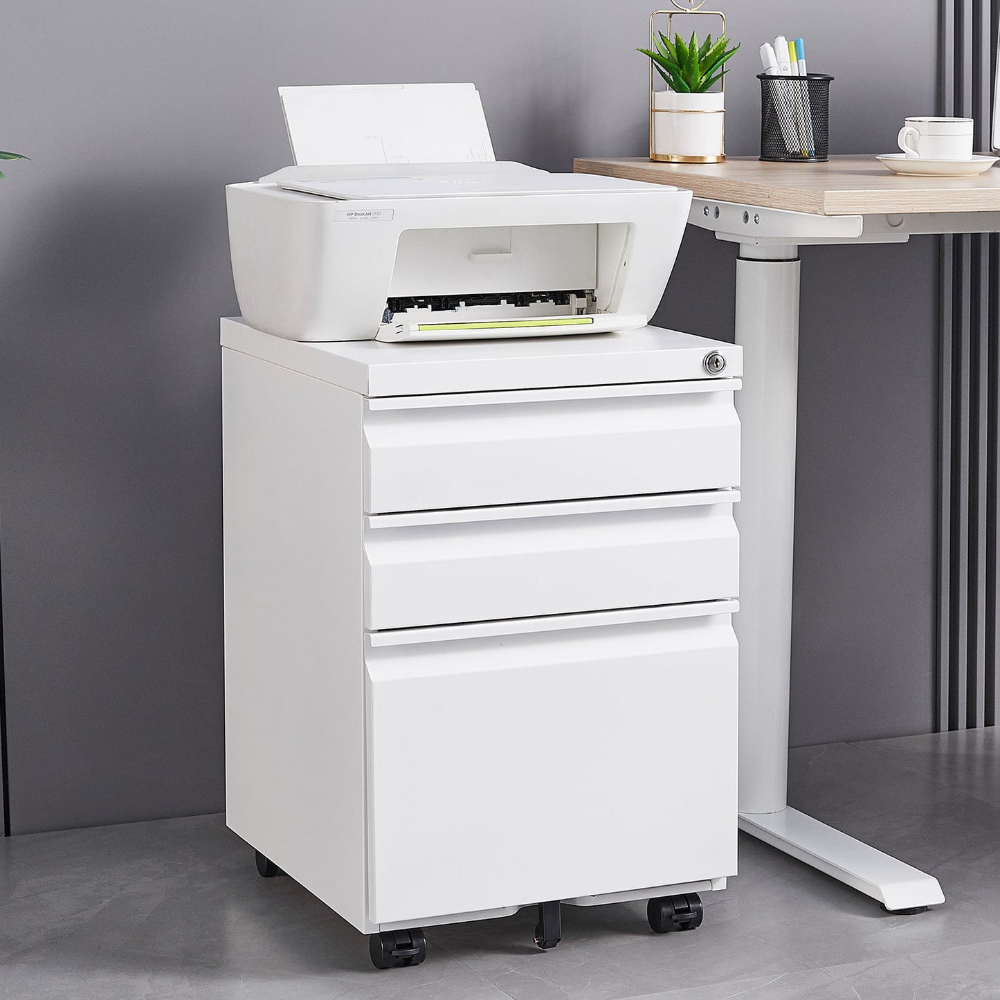 3-Drawer Mobile File Cabinet with Lock, Office Storage