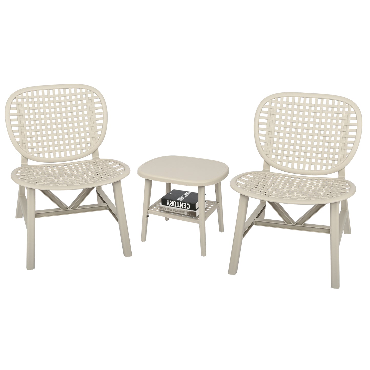 3 Pieces Hollow Design Retro Patio Table Chair Set All Weather