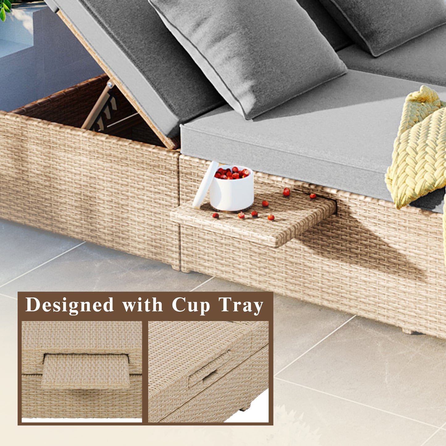 Outdoor Double Patio, Reclining Chairs, Adjustable Backrest Seat
