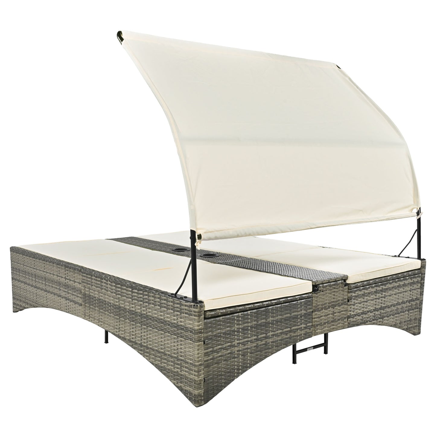 Patio Daybed Outdoor Daybed, Shelter Roof, Adjustable Backrest, Storage Box